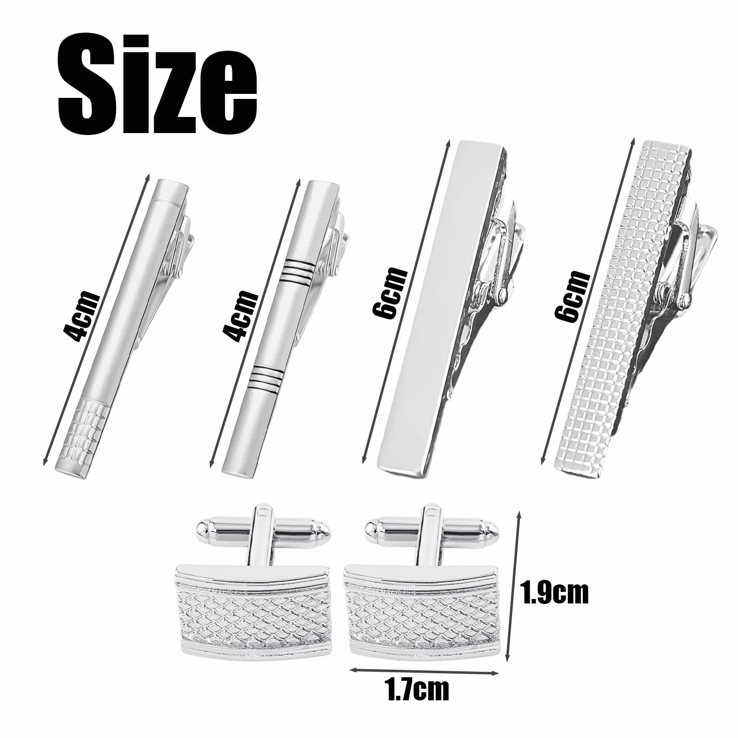 4 spinka do krawata, 1 para spinek do mankietów, akcesoria do garnituru, 4 cm, żelazo, nie