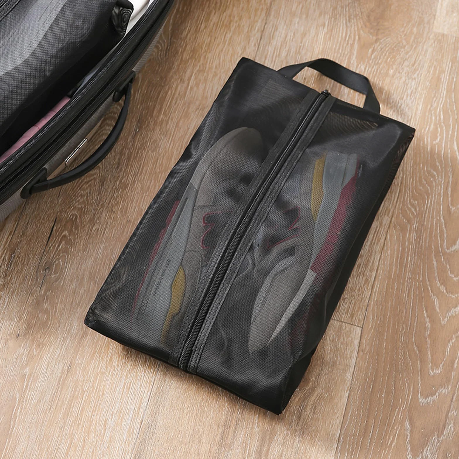 Torba na buty wodoodporna z zamkiem błyskawicznym - wodoodporna siatka TPU na buty trekkingowe, podróże, kemping, przechowywanie w domu, czarna