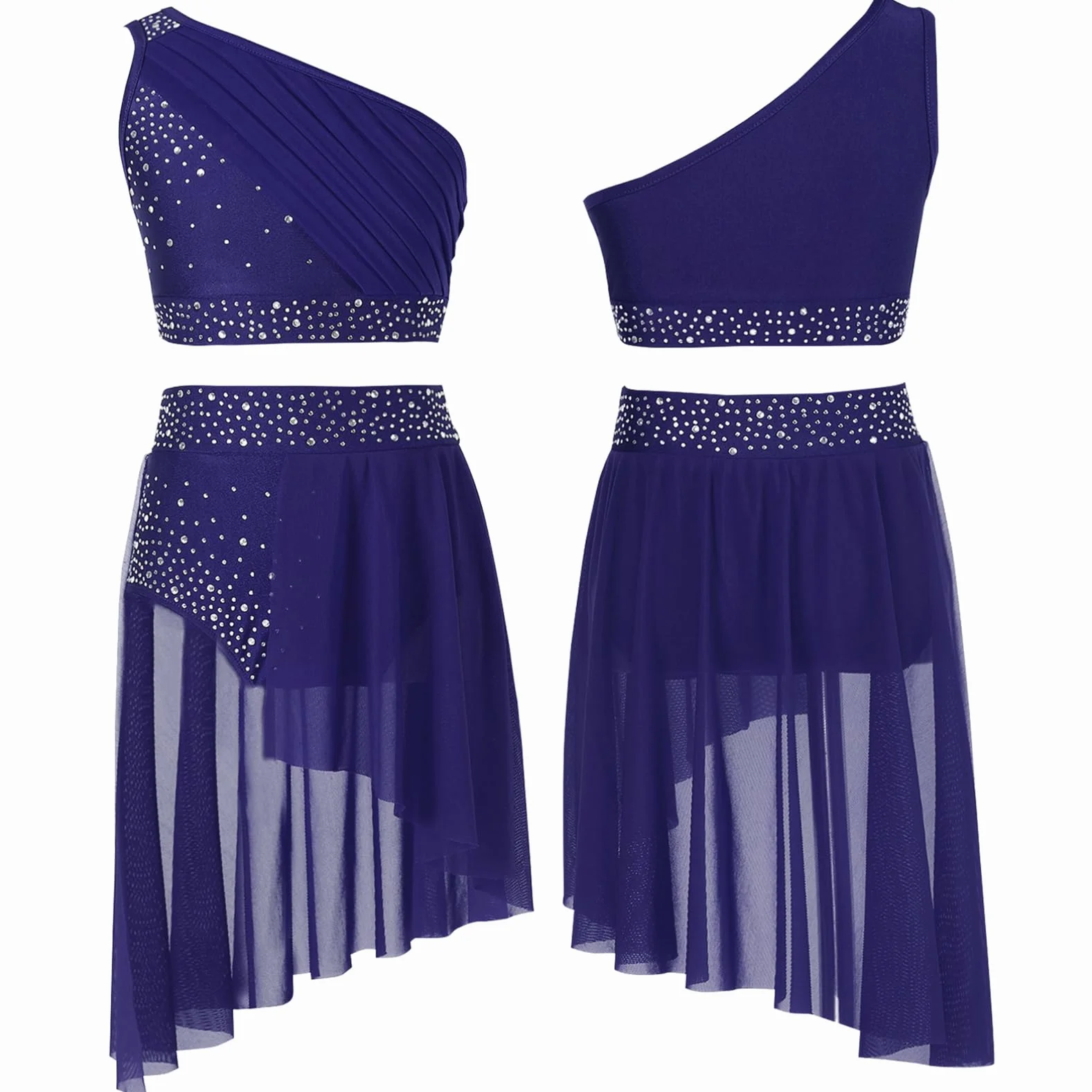 inhzoy Dziewczęcy strój do tańca, brokatowa sukienka do tańca latynoskiego, na jedno ramię, Crop Top i Swing, spódnica do tańca, dla dzieci, odzież do tańca, strój baletowy
