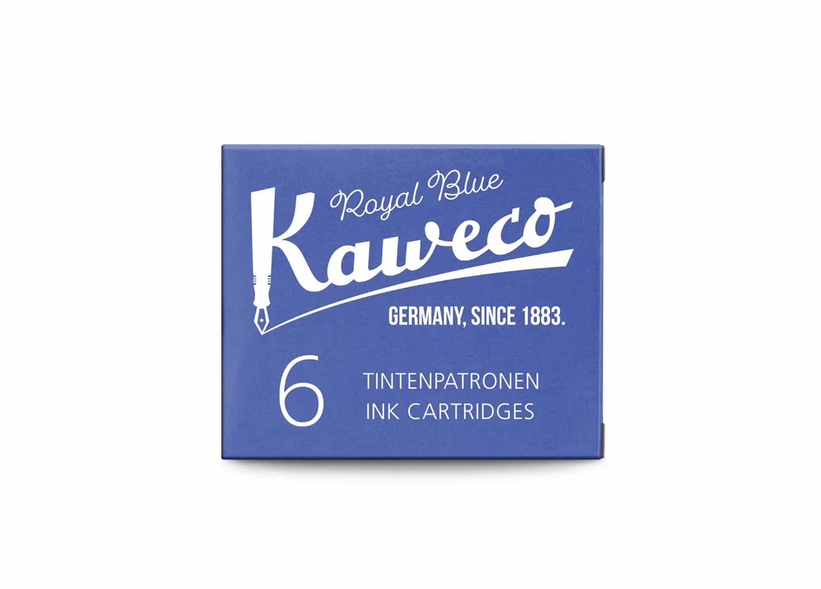Kaweco Wkłady atramentowe, 6 sztuk, królewski błękit królewski, niebieski (Royal Blue), wysokiej jakości tusz do piór wiecznych z krótkimi standardowymi wkładami, wegański, nietestowany na zwierzętach