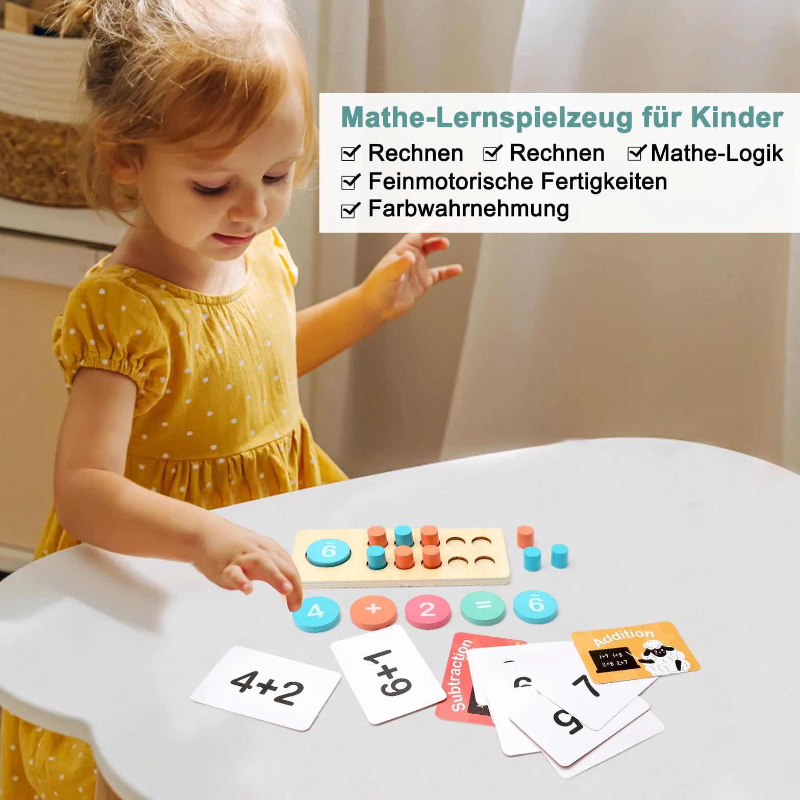 Apomoons Drewniana zabawka matematyczna, zabawki edukacyjne z torbą do przechowywania, Montessori Gry matematyczne dla dzieci, liczby, pierwsza gra edukacyjna prezent dla dzieci 4 5 6 7 lat