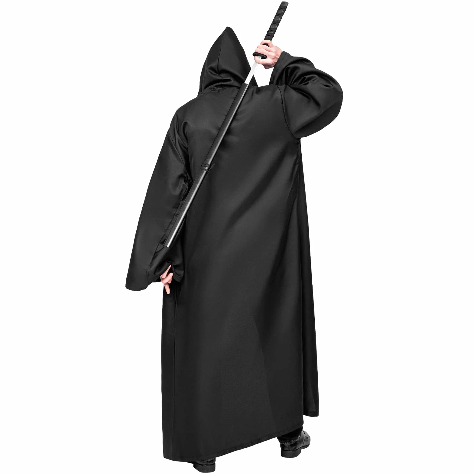 Myir JUN Męski płaszcz z kapturem, męski szlafrok na Halloween, kostium filmowy, rycerz, tunika, peleryna dla dorosłych, strój, karnawał, fantazyjne przebranie, cosplay (rozmiar XL, czarny)