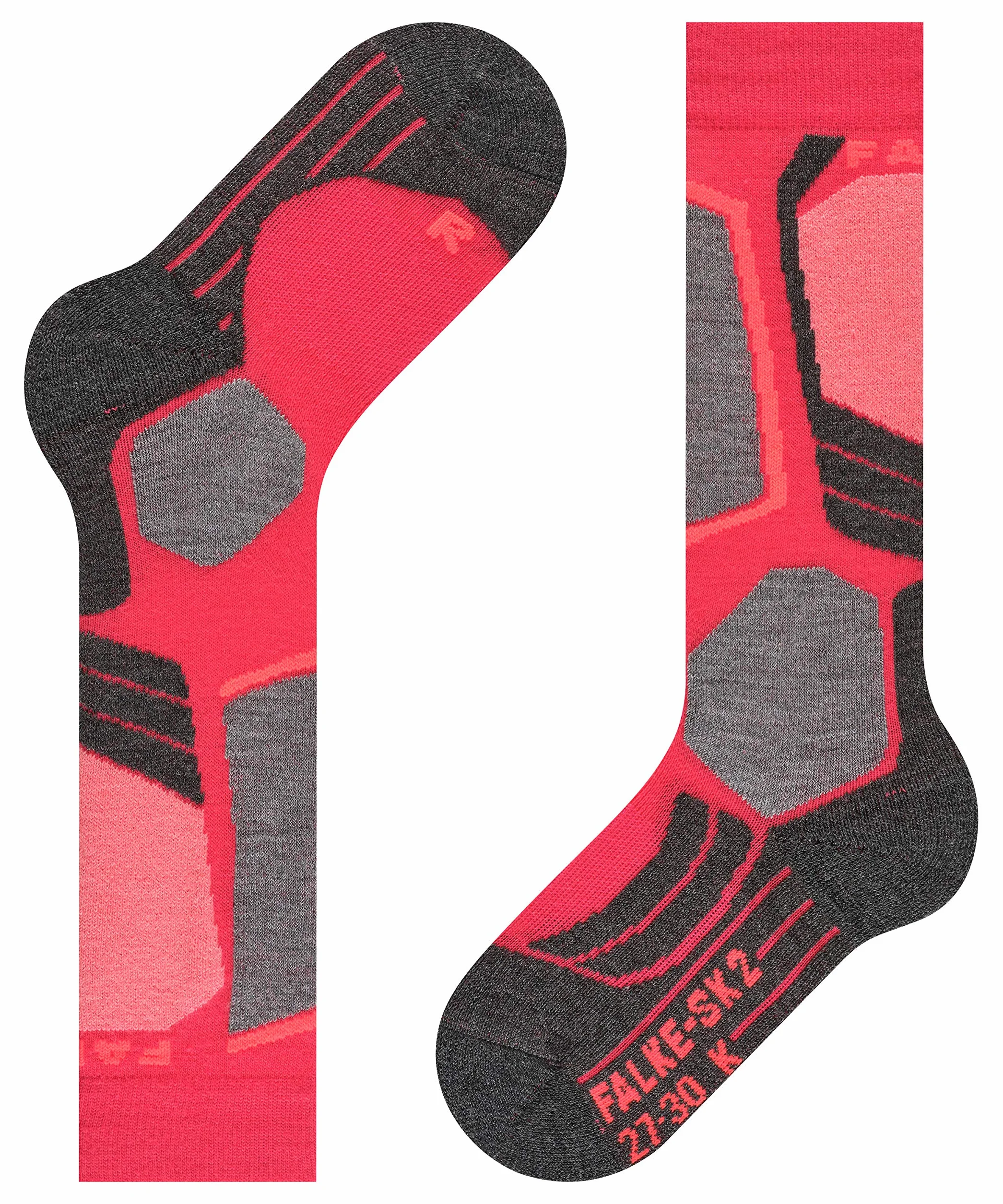 FALKE Uniseks - dzieci Skarpety narciarskie SK2 Intermediate K Kh Wełna ciepłe grube 1 Para, Czerwony Rose 8564, 27-30