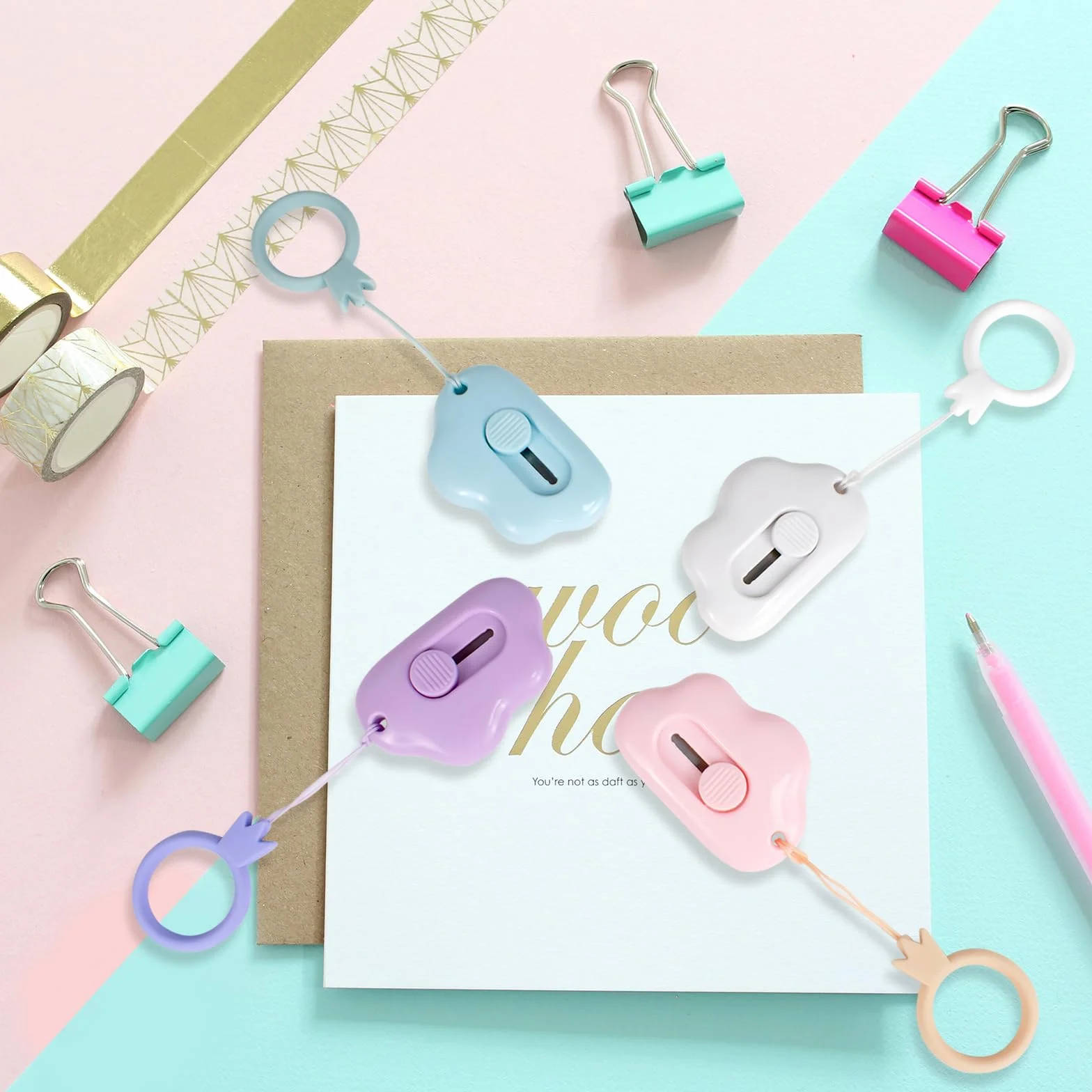 4 x mini obcinacz do pudełek, przenośny obcinacz do papieru, otwieracz do listów z brelokiem, nóż zabezpieczający do otwierania opakowań w formie folii termokurczliwej, do rozpakowywania