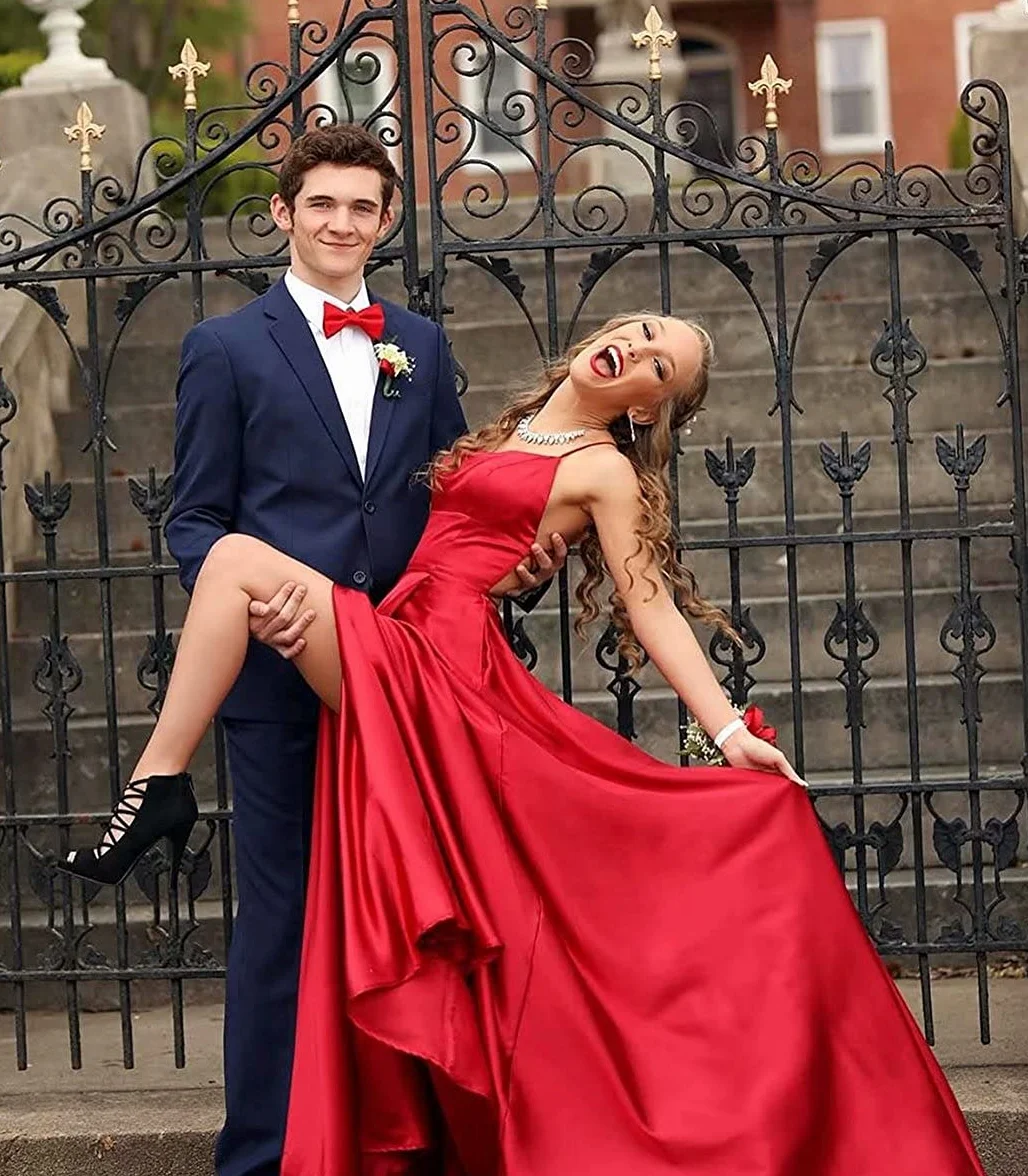 Damska sukienka balowa, elegancka, wiązana na szyi, bez pleców, długa sukienka trapezowa, satyna, spaghetti, na imprezę, na wesele, wieczorowa sukienka z kieszeniami