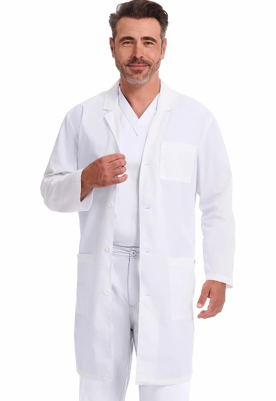 Dickies Fartuch laboratoryjny unisex dla kobiet i mężczyzn, długość 102 cm, zapinany na guziki z przodu, z 3 kieszeniami – model 83403