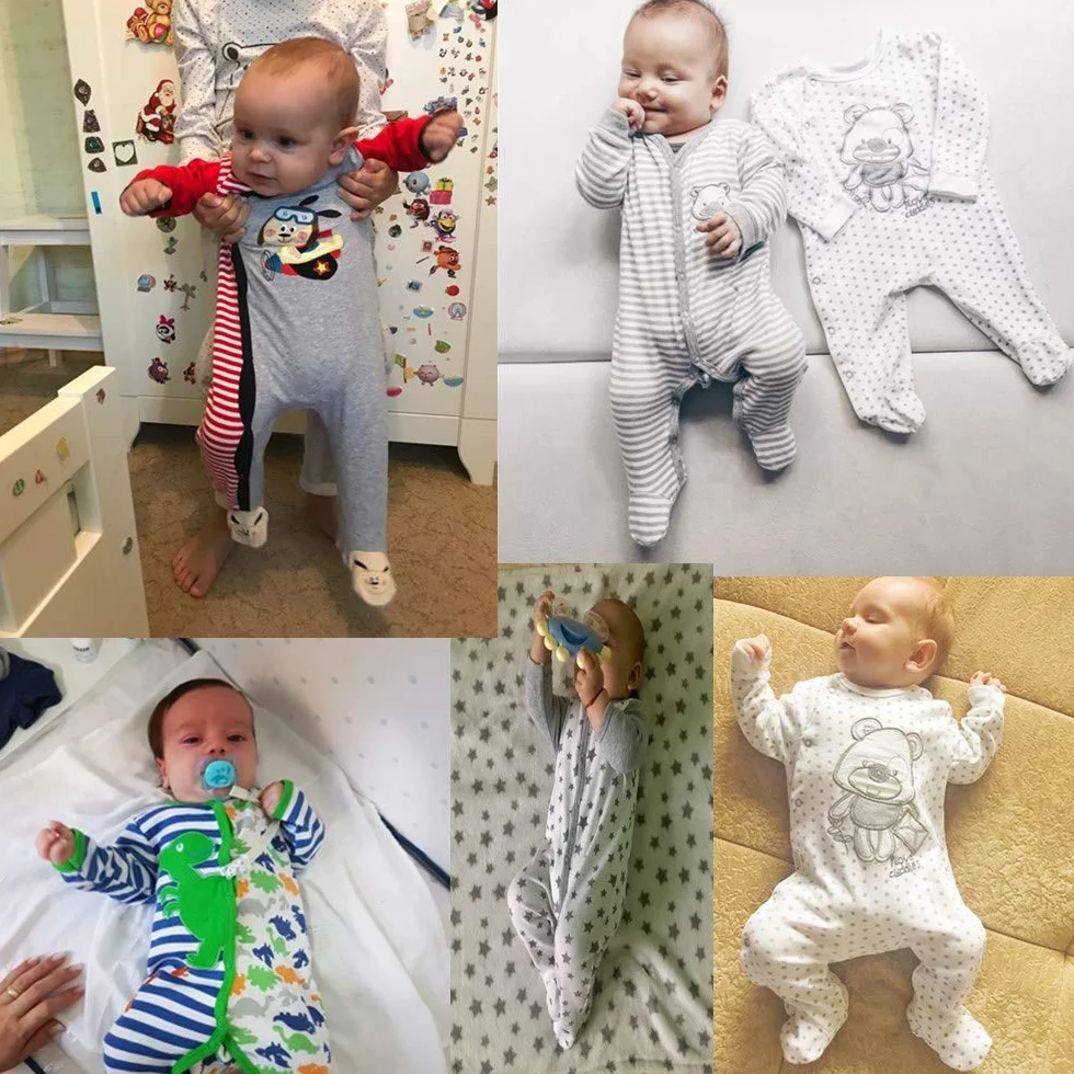 Kiddiezoom Piżama chłopięca, ciasno przylegająca z wbudowanymi butami, długi rękaw, bawełna rozm. 80, szary pies i gwiazda