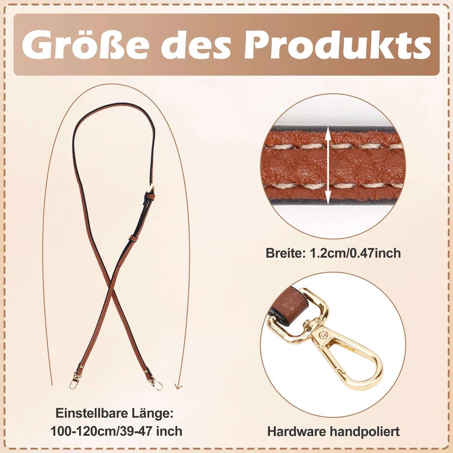 GADITIEK Regulowany pasek na ramię ze skóry do toreb damskich Longchamp – mocniejszy i nie odpada, pasuje do pasków Longchamp Mini Bag Straps i paska do torebki – szerokość: 1,2 cm (brązowy)