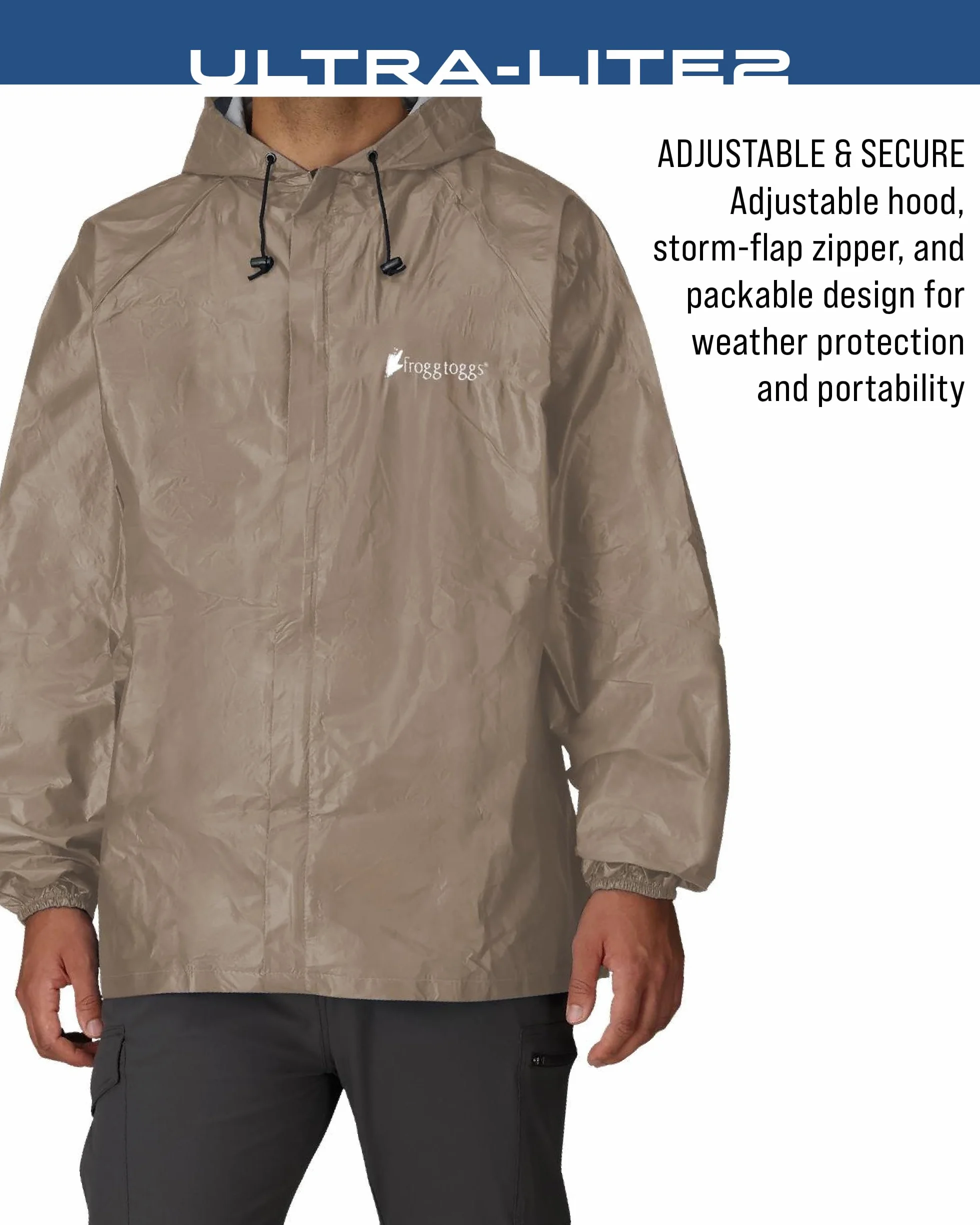 Frogg Toggs Ultra-lite2 Męska kurtka przeciwdeszczowa, wodoodporna, oddychająca, Khaki, L
