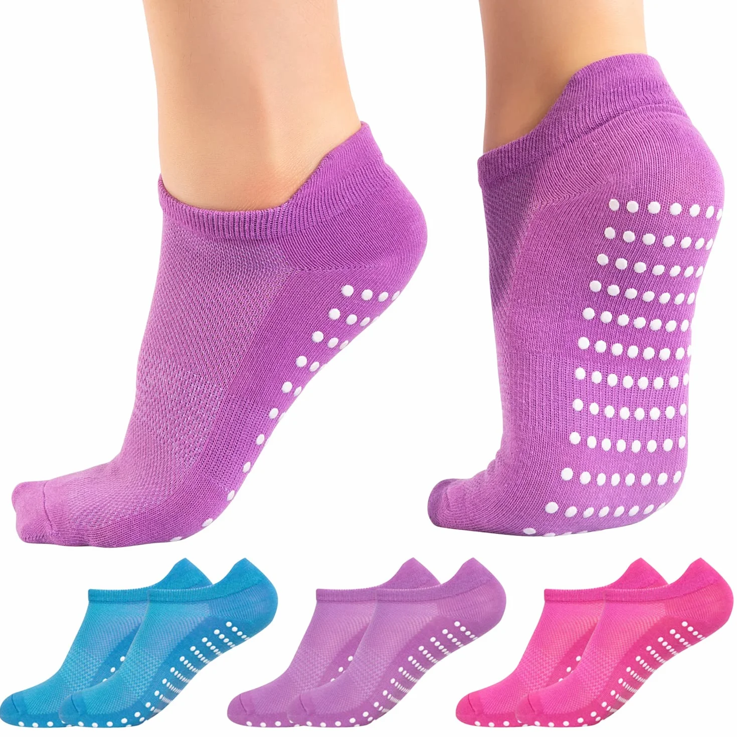 All Things Accessory 3 x opakowanie skarpet do jogi i pilatesu, do ćwiczeń walki, fitnessu, zumby, tańca, antypoślizgowe, do uprawiania sportu, unisex, z chwytem, UK 6-11 / EU 39-46 (niebieski/różowy/fioletowy)
