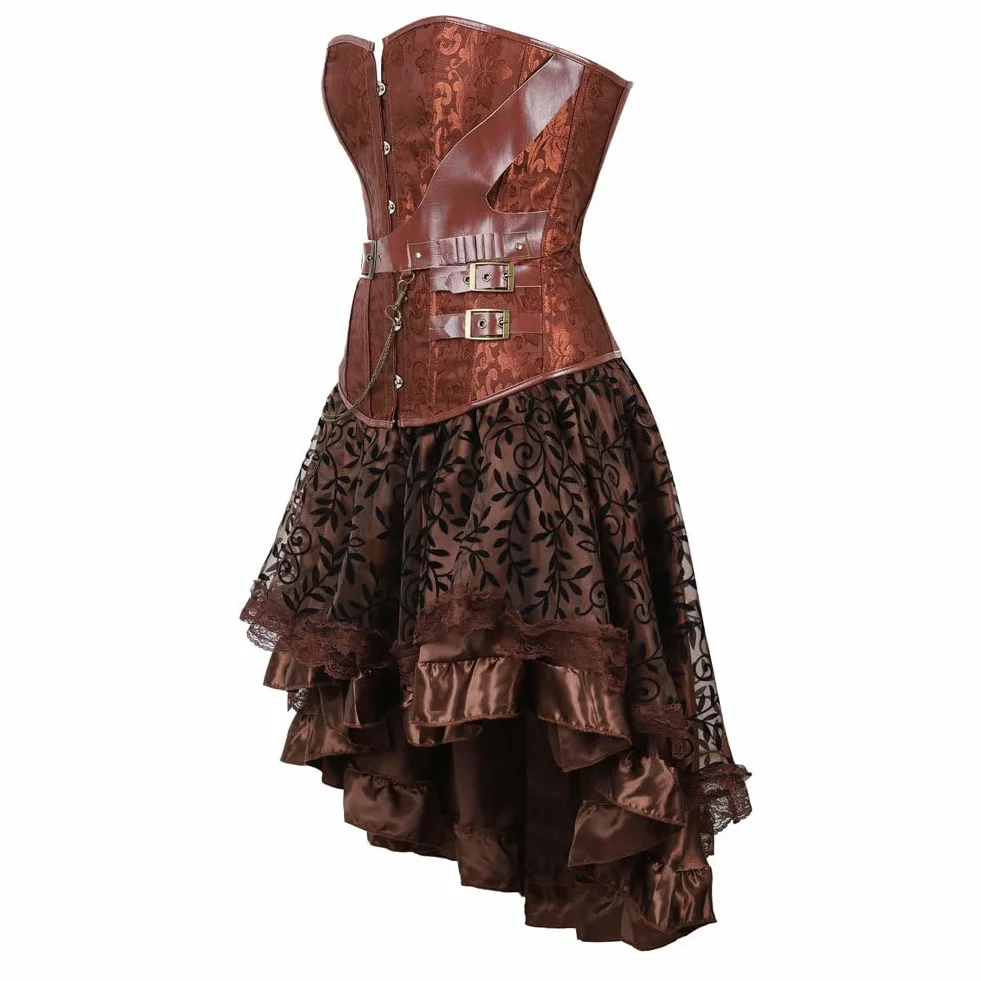 Sukienka gorsetowa spódniczka tutu, zestaw gorsety dla kobiet, steampunk, gotycki, punk, skórzany, gorset, kostium pirata, Halloween, duży rozmiar