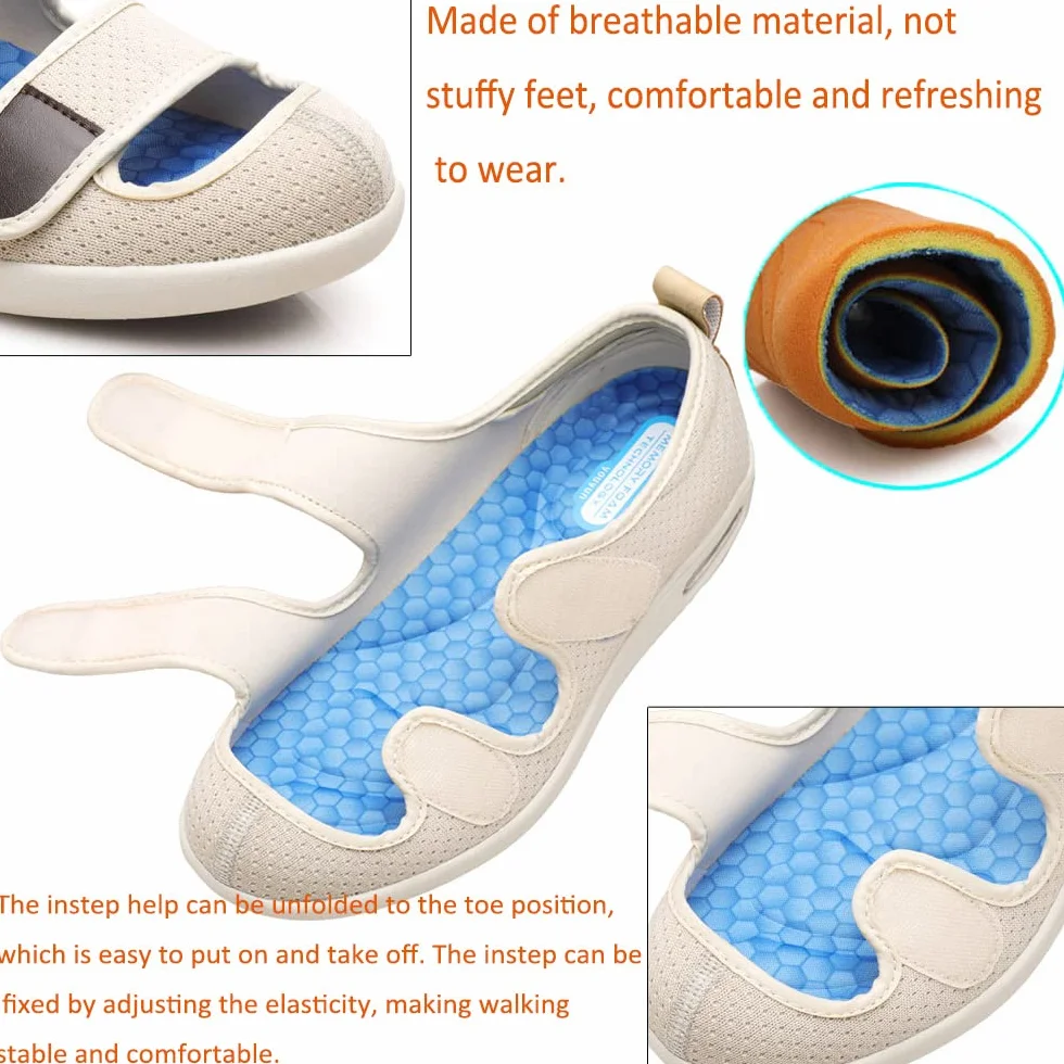 Ortopedyczne buty dla kobiet z cukrzycą haluksy regulowane szerokie (Beige 37.5EU)