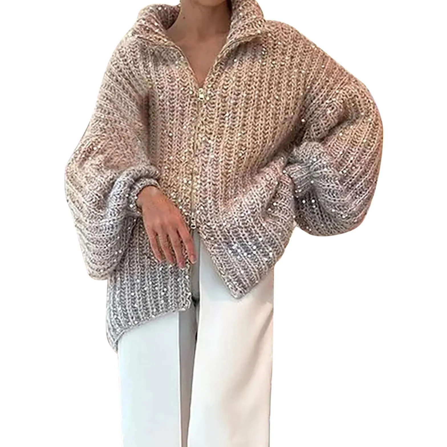 Modny sweter na co dzień dla kobiet dziewczyna moda damska cekinowy sweter odzież wierzchnia płaszcz brokat luźny długi kardigan bluza z kapturem dla mężczyzn sweter