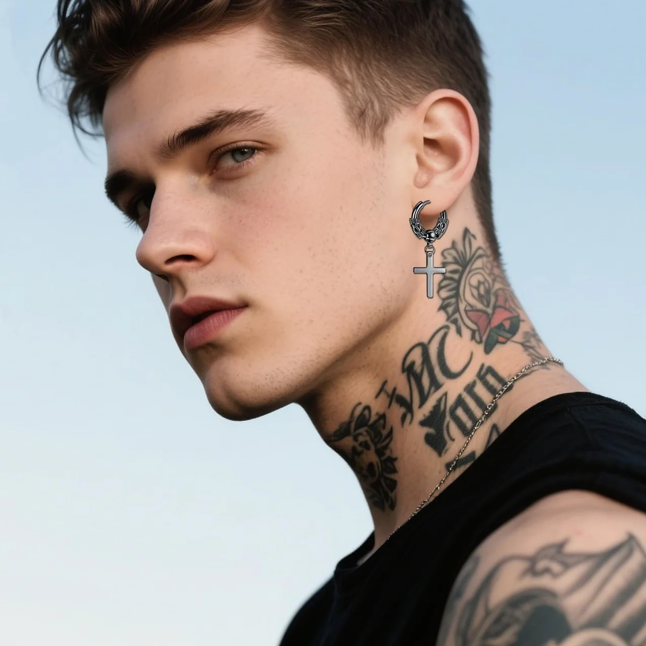 2 pary kolczyków w kształcie krzyża gotyckiego ze stali nierdzewnej, hip hop, punk, rockowe, dla mężczyzn i kobiet, kolor srebrny i czarny