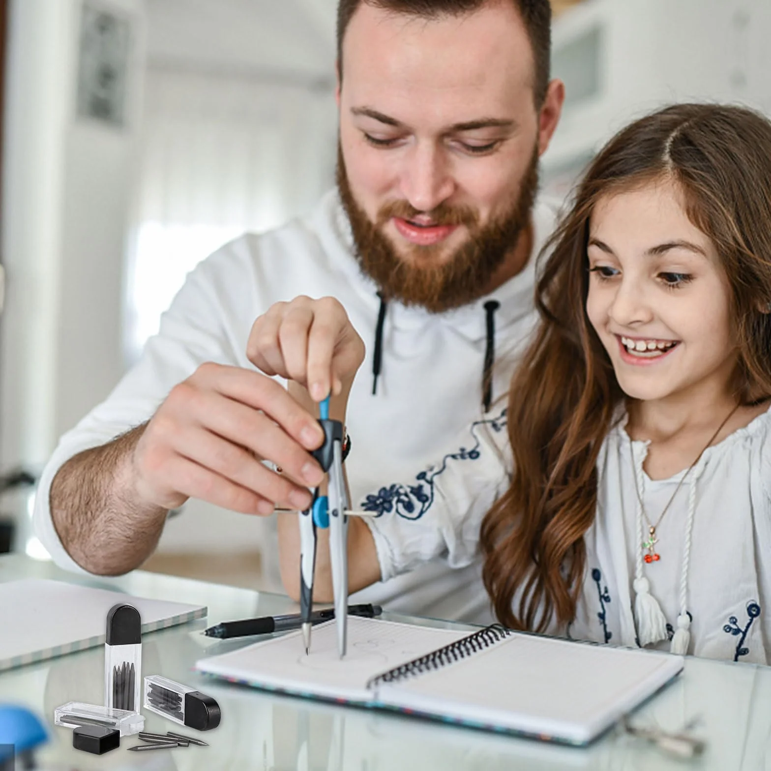 ZEFAN 120 sztuk wkładów cyrkowych 2B, 2 mm, wkłady zapasowe 2 cm z 2 rolkami prowadzącymi, 2 gumkami do ścierania, wkład cyrkiel do rysowania matematyki
