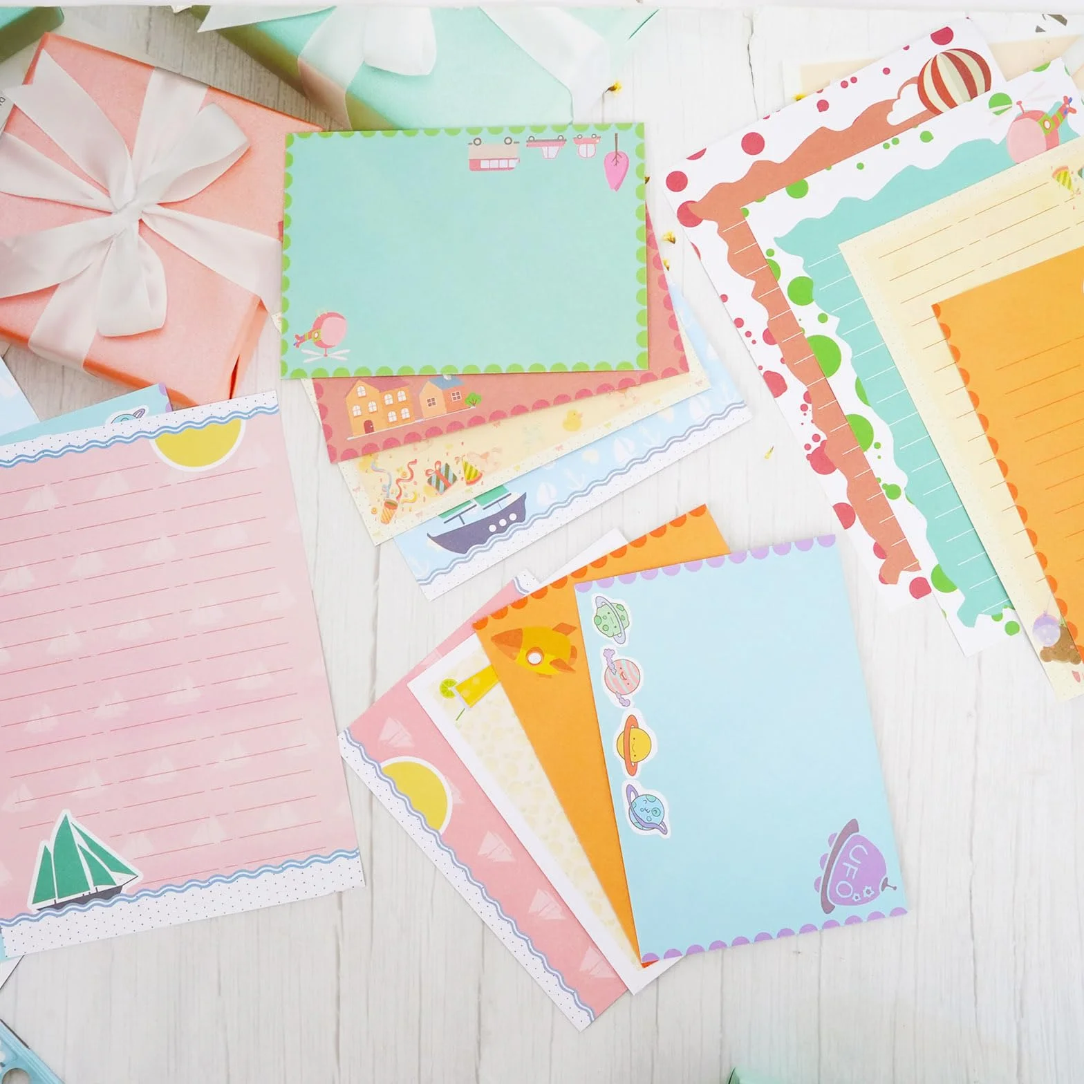 120 sztuk śliczne kartki i koperty zestaw papieru, 80 arkuszy papieru i 40 kopert dla dziewczynki, uroczy zestaw papeterii z kopertą na zaproszenie, podróże, ślub, prezenty