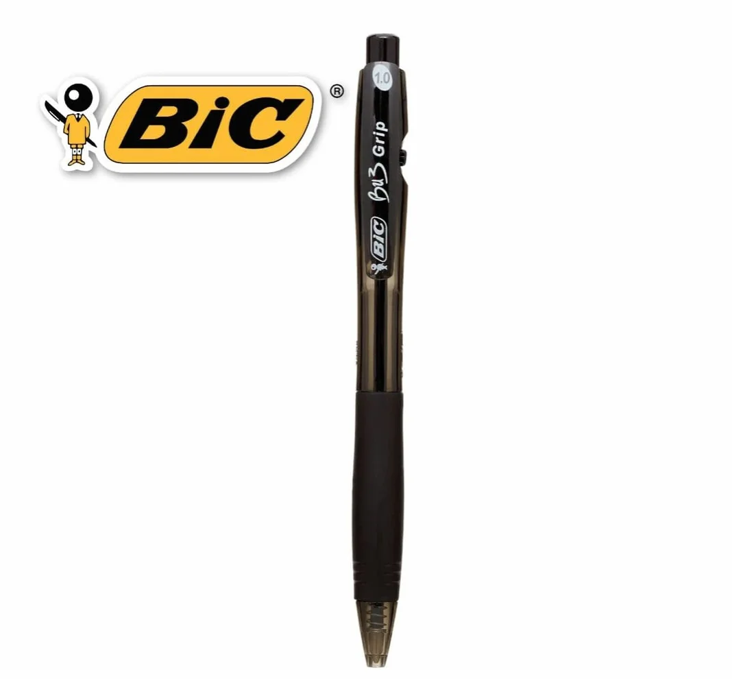 Bic Bu3 Grip 1.0 czarny chowany długopis kulkowy 4-pak artykułów piśmienniczych