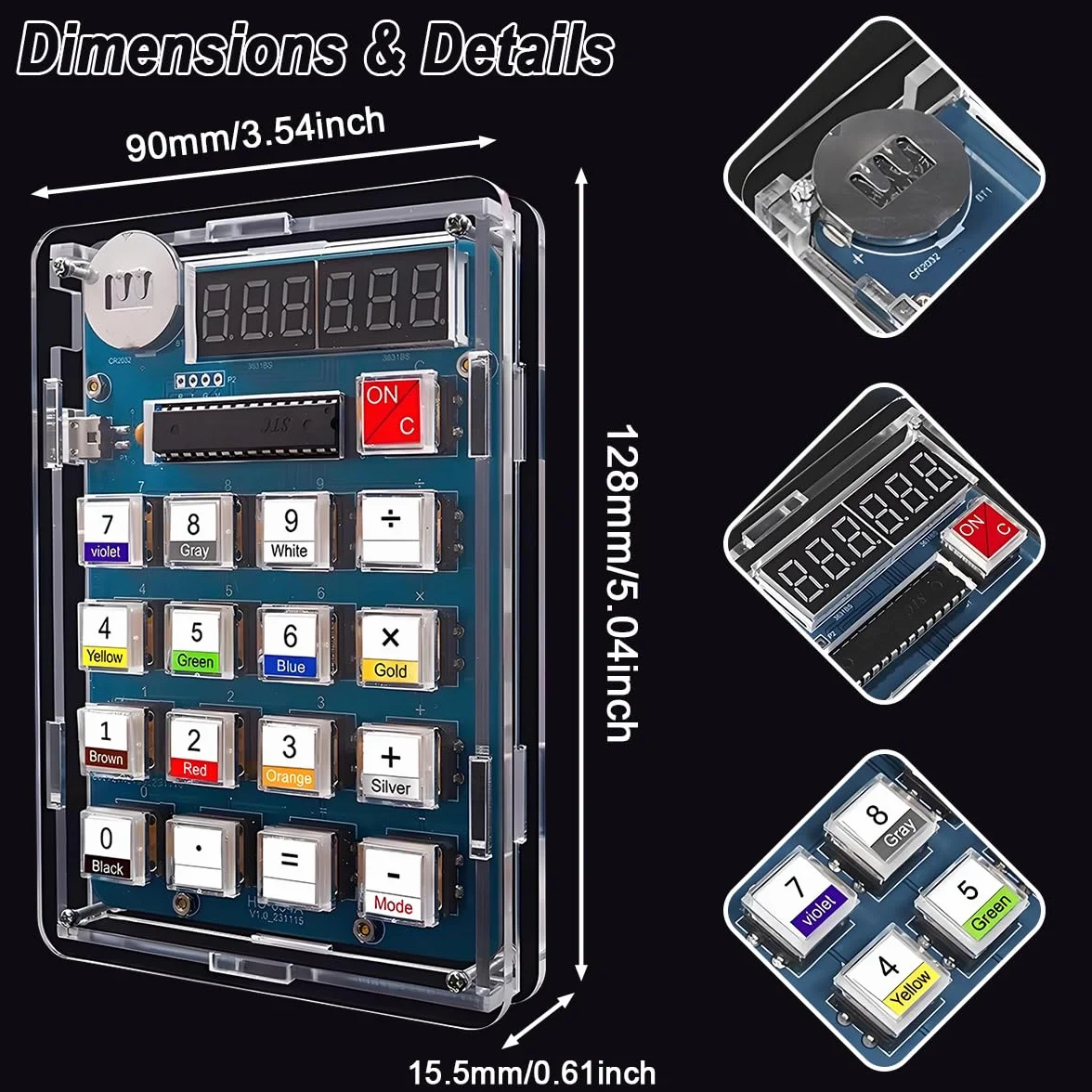 Zestaw do ćwiczeń lutowniczych DIY, 6-cyfrowy kalkulator DIY, zasilany przez USB/baterię, z czytnikiem oporu, gry matematyczne, przezroczysty kalkulator do szkoły i biura, z kablem USB i