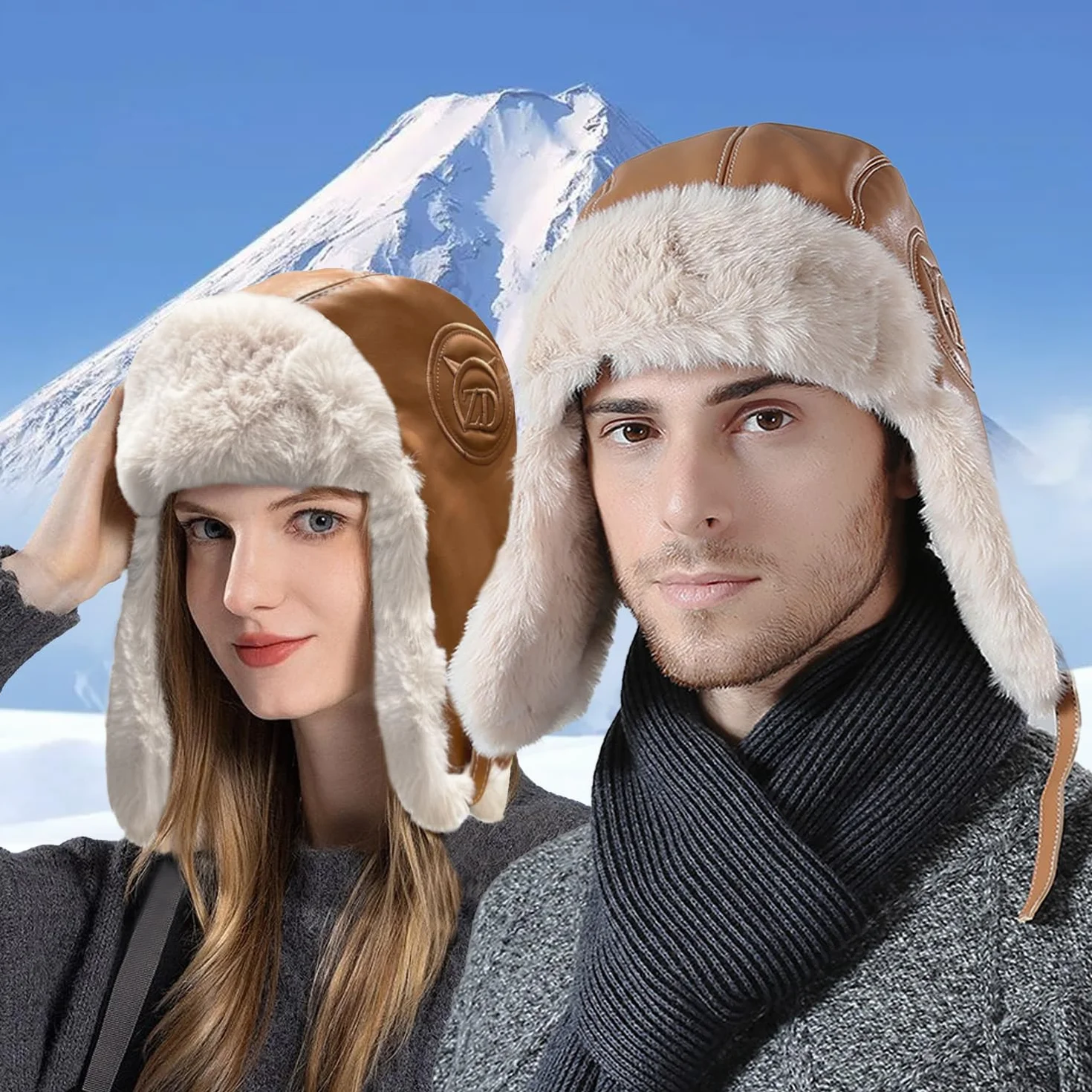 JFAN Zimowa ciepła czapka damska Rosyjska czapka z pluszowymi nausznikami z podszewką dla mężczyzn lotnik Ushanka czapka na narty kolarstwo