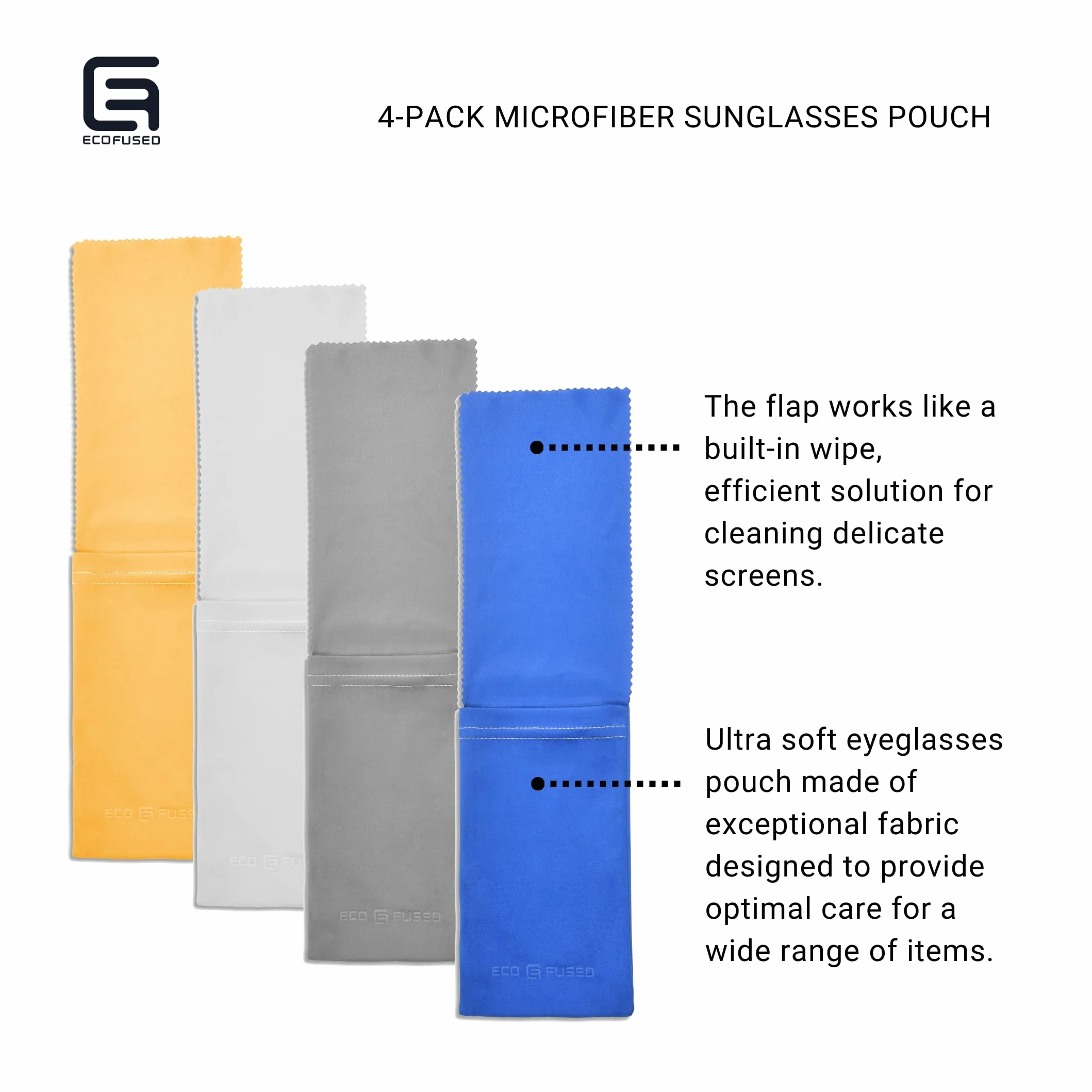 Etui na okulary Eco-Fused Slim - 4-pack wielokolorowych futerałów na okulary z mikrofibry - Miękkie etui na okulary przeciwsłoneczne - Etui na okulary ochronne z zapięciem na klapkę