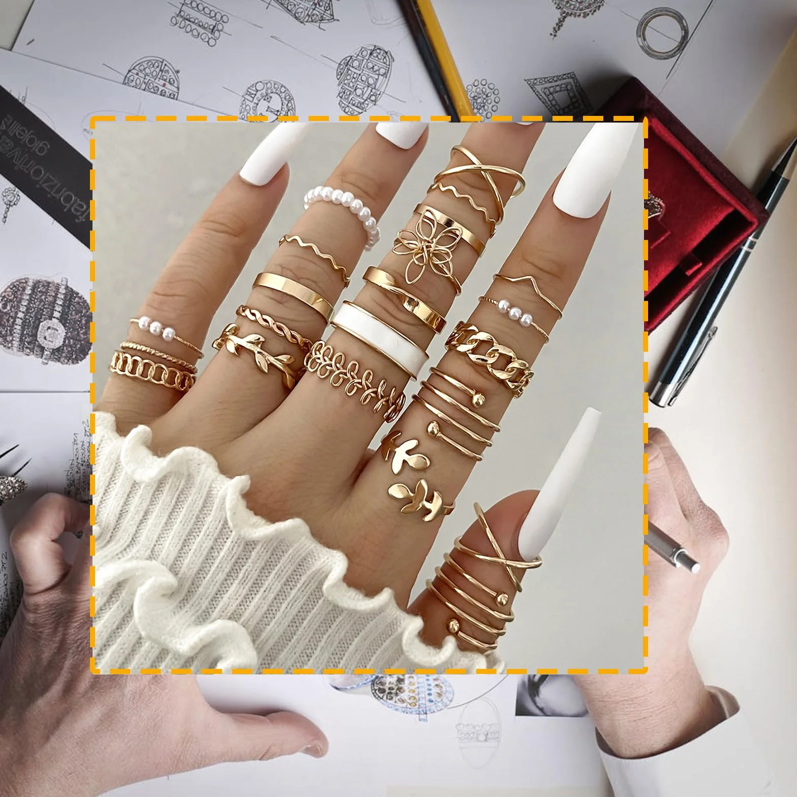 Zestaw 22 pierścionków w stylu boho ze złączem, ze złota w stylu vintage, dla kobiet, idealne na imprezy, urodziny, wesela i prezenty, wszechstronna i wygodna modna biżuteria