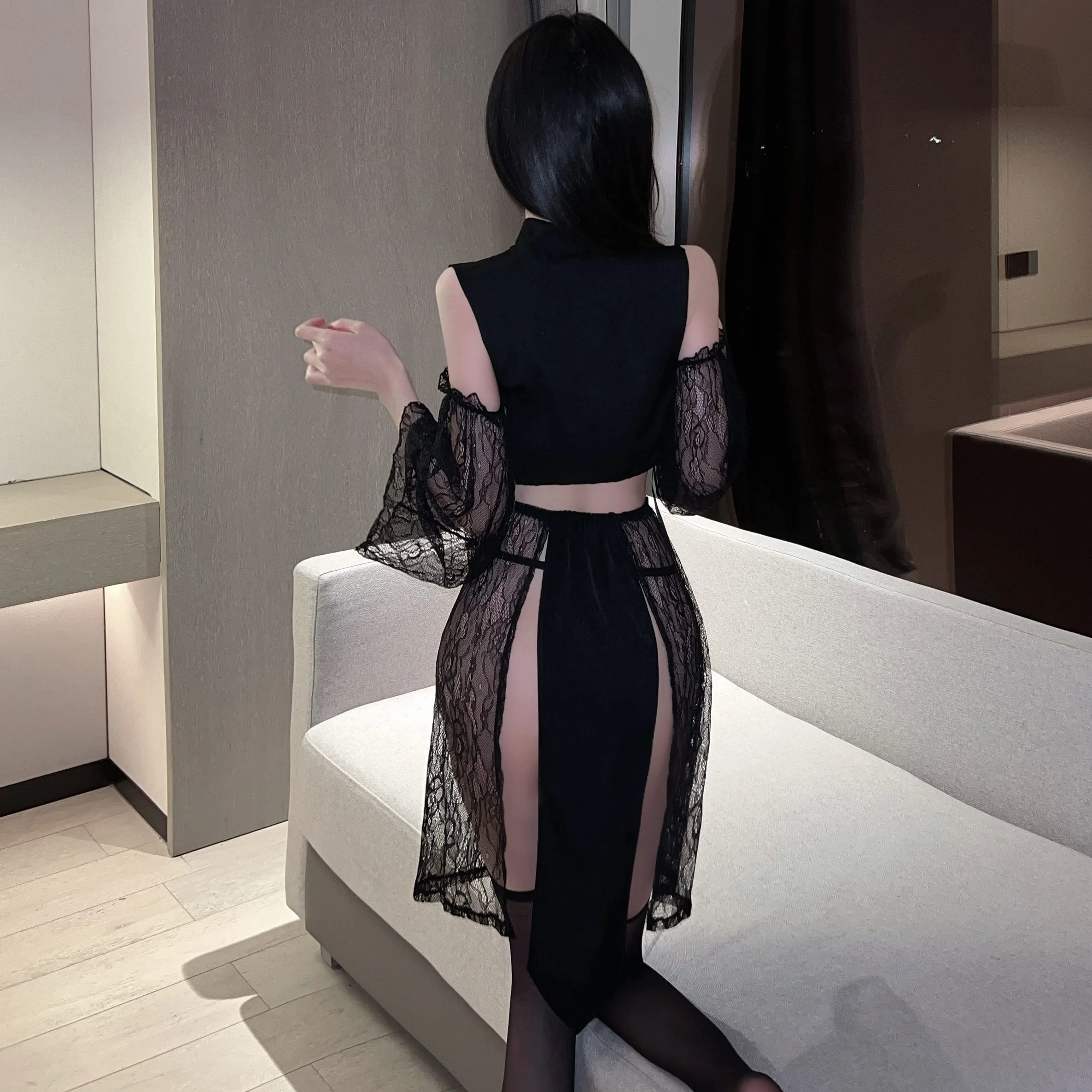 SINMIUANIME Damski haftowany Hanfu chiński styl sukienka kwiat satynowy szlafrok bielizna nocna anime kimono cosplay zestaw bielizny