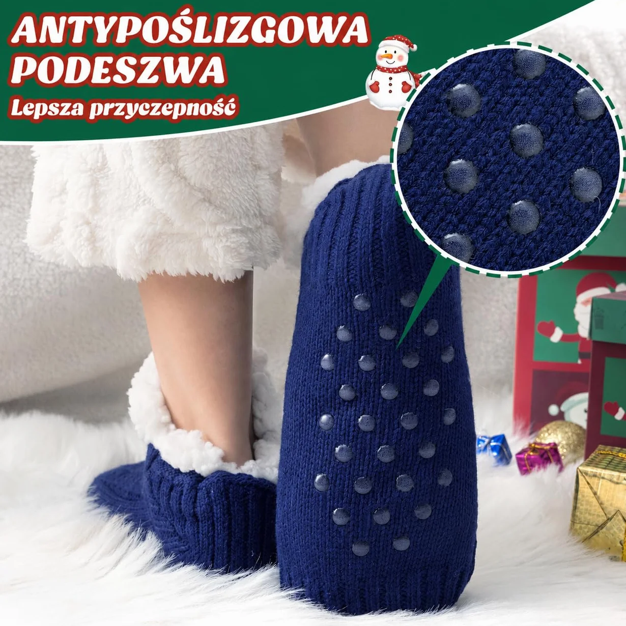 Niorasen Skarpety Kapciowe Damskie Męskie, Grube Puszyste Skarpety Antypoślizgowe, Ciepłe Zimowe Dla Pań Dziewcząt, Prezenty Dla Kobiet Do Domu, EU 36-44