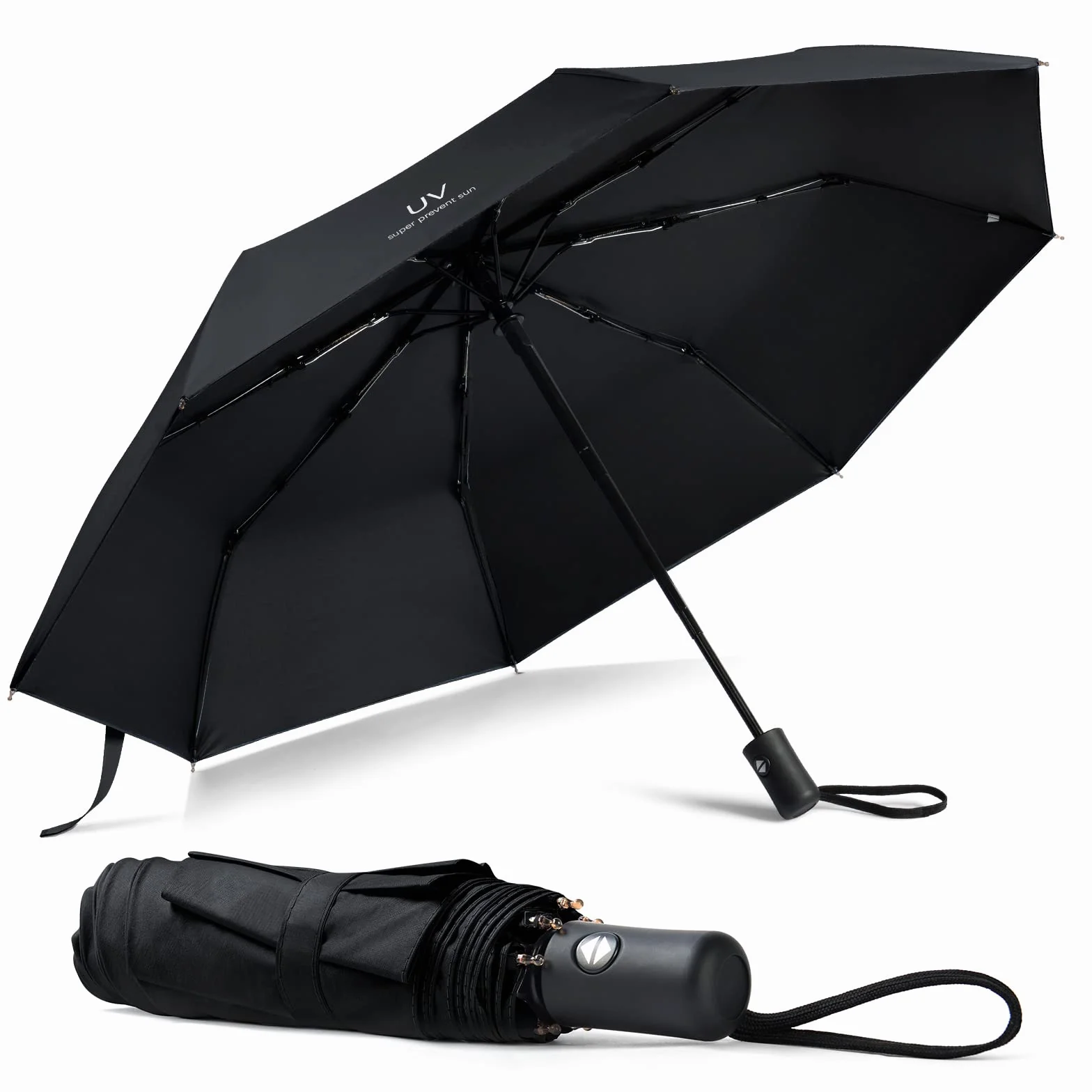 Parasol Vicloon, parasol składany, automatyczny otwierany-zamykacz, parasol odporny na burze, powłoka teflonowa 210T, lekki, mocny, dla mężczyzn i kobiet (Elegancki Czarny)