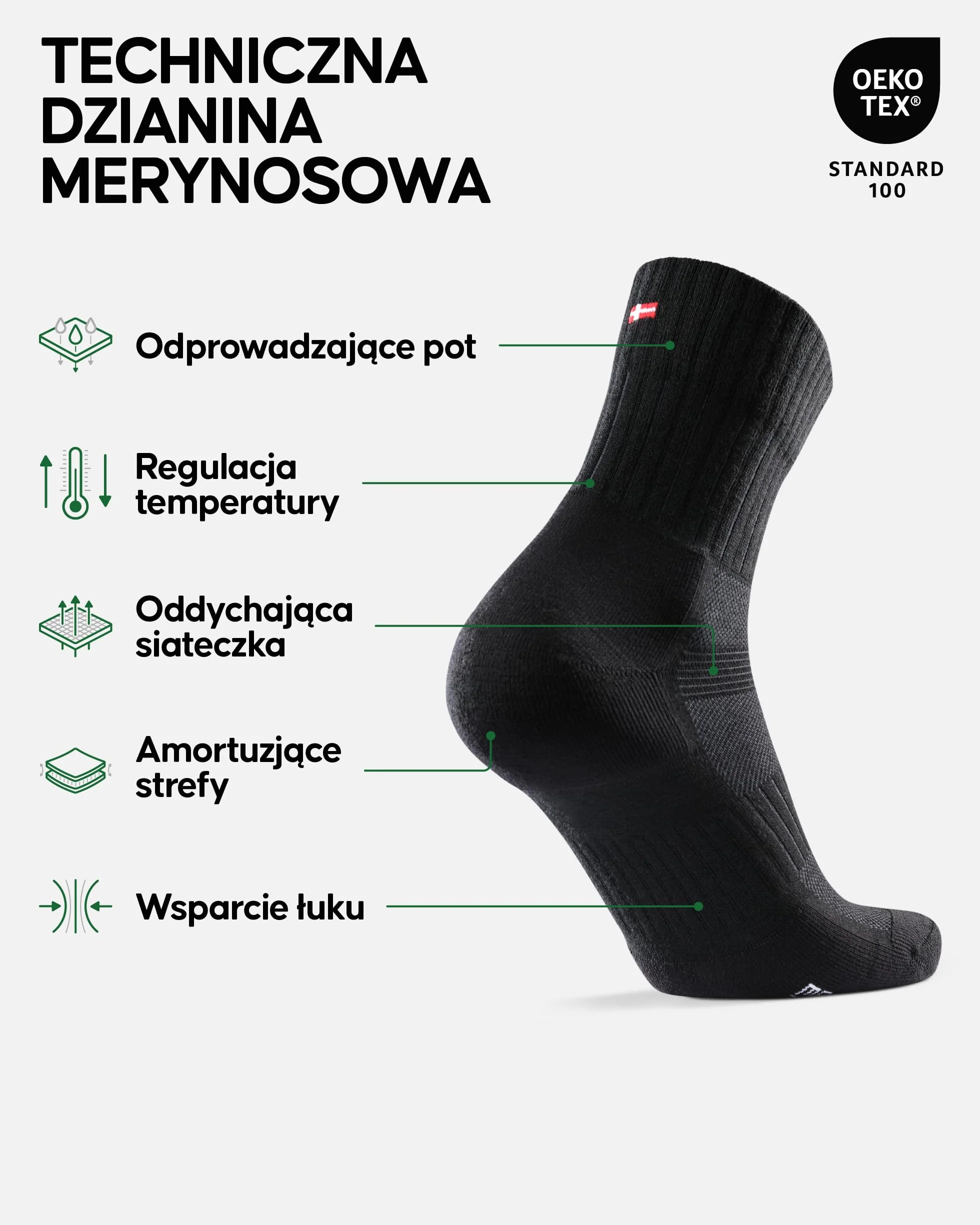 DANISH ENDURANCE Premium Skarpety do Biegania z Wełny Merino, Termoaktywne, na Jesień i Zimę, Męskie i Damskie, 2-PACK
