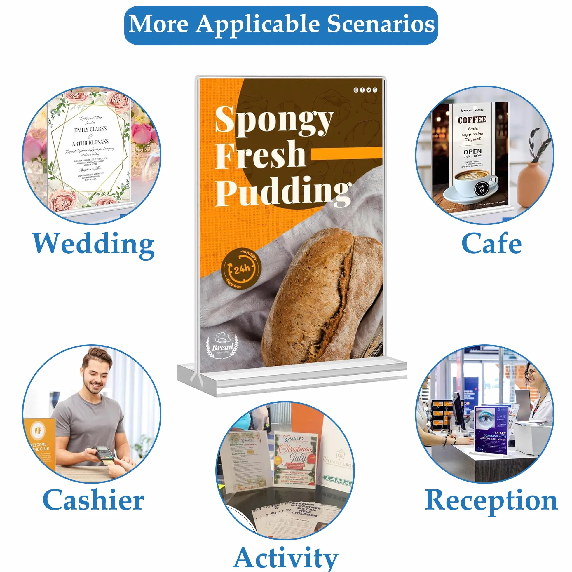 1 sztuka ekspozytora stołowego A4, przezroczysty stojak w kształcie litery T, format pionowy, A4, ekspozytor reklamowy, menu, tabliczka informacyjna (21 x 29,7 cm)