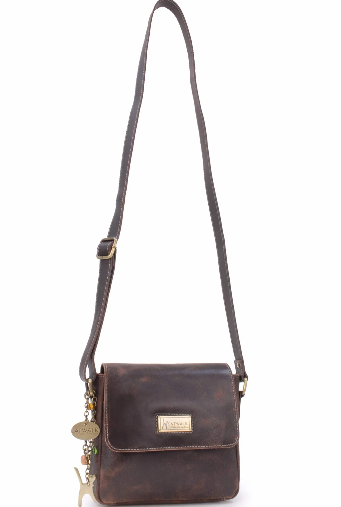 Catwalk Collection Handbags - Damska Mała Torebka Crossbody - Torba Listonoszka - Postarzana Skóra - Regulowany Pasek na Ramię - Sabine S