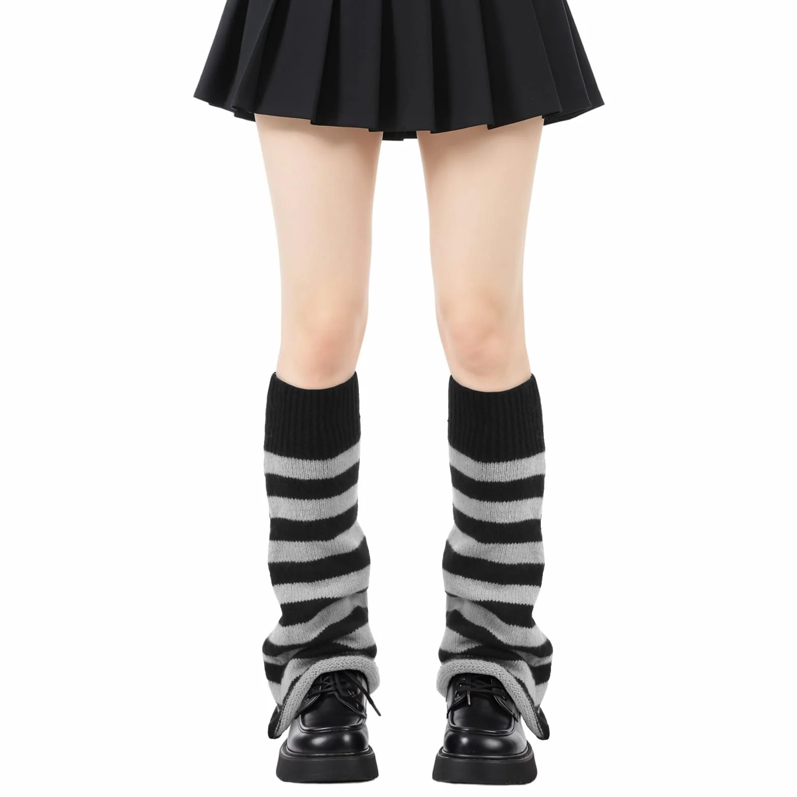 1 para Y2k Kawaii ocieplaczy damskich, zimowe ocieplacze na nogi, japońskie ocieplacze na nogi, czarno-białe dziane legwarmers, do wszystkich rodzajów butów