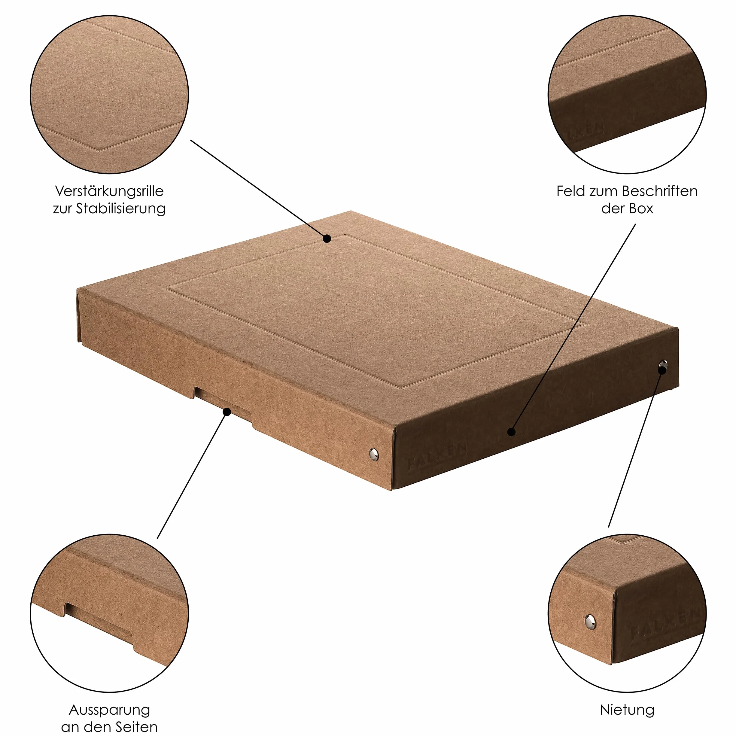 Oryginalny Falken PureBox Nature. Made in Germany. 40 mm wysokości DIN A4. Pudełko do przechowywania z pokrywką ze stabilnego kartonu wegańskie pudełko prezentowe pudełko transportowe pudełko