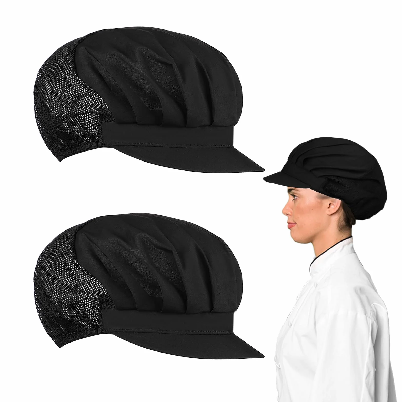 TIEOME 2 sztuki czapek kucharskich, unisex, elastyczna czapka kucharska, siateczka, oddychająca czapka przeciwpyłowa, kapelusz roboczy, warsztat, czapka do kuchni, do piekarni, do serwisu