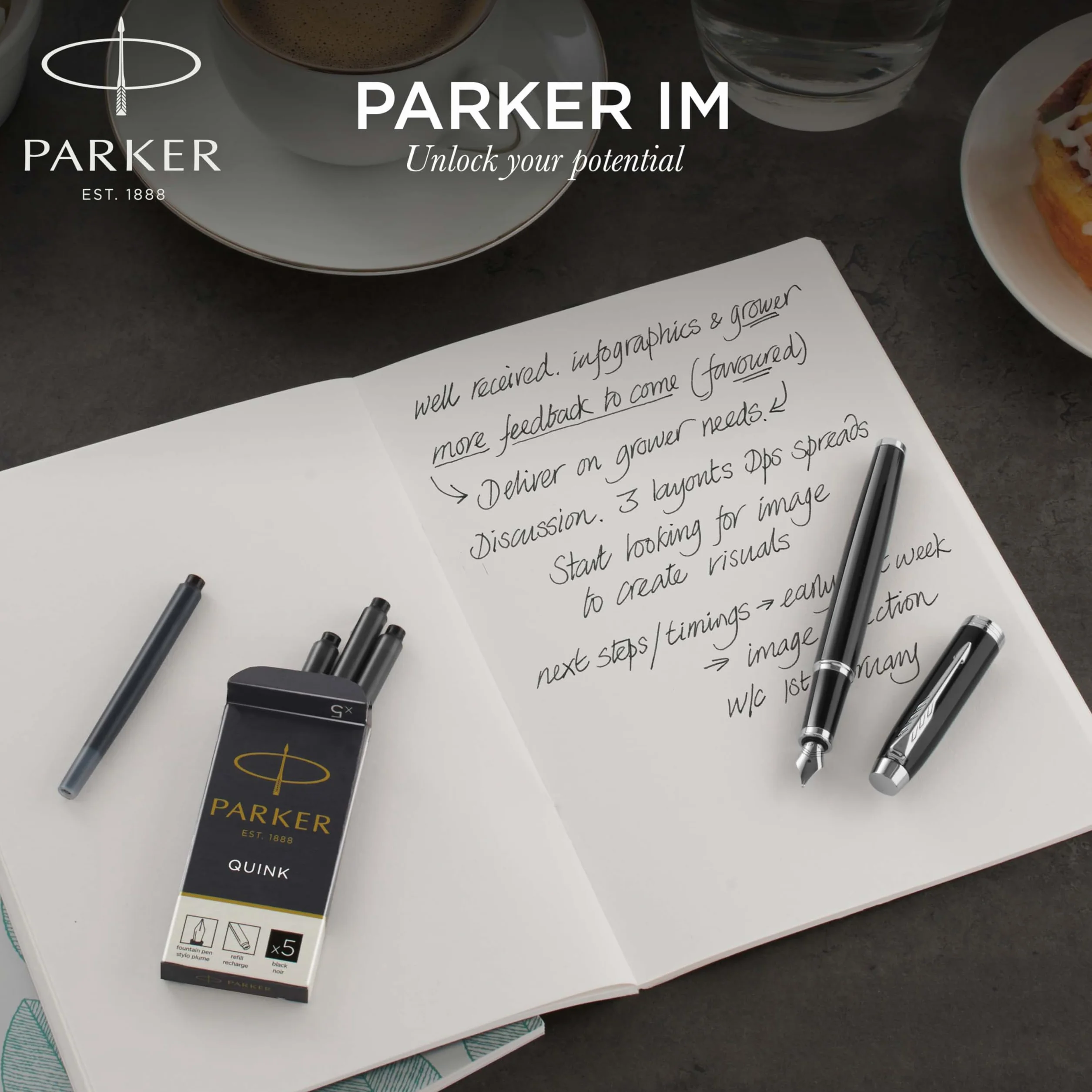Zestaw upominkowy Parker IM Duo | pióro wieczne, długopis i etui | Pokryte czarnym lakierem z chromowanymi wykończeniami | Końcówka medium | Wkłady niebieskie | Idealny prezent dla absolwentów