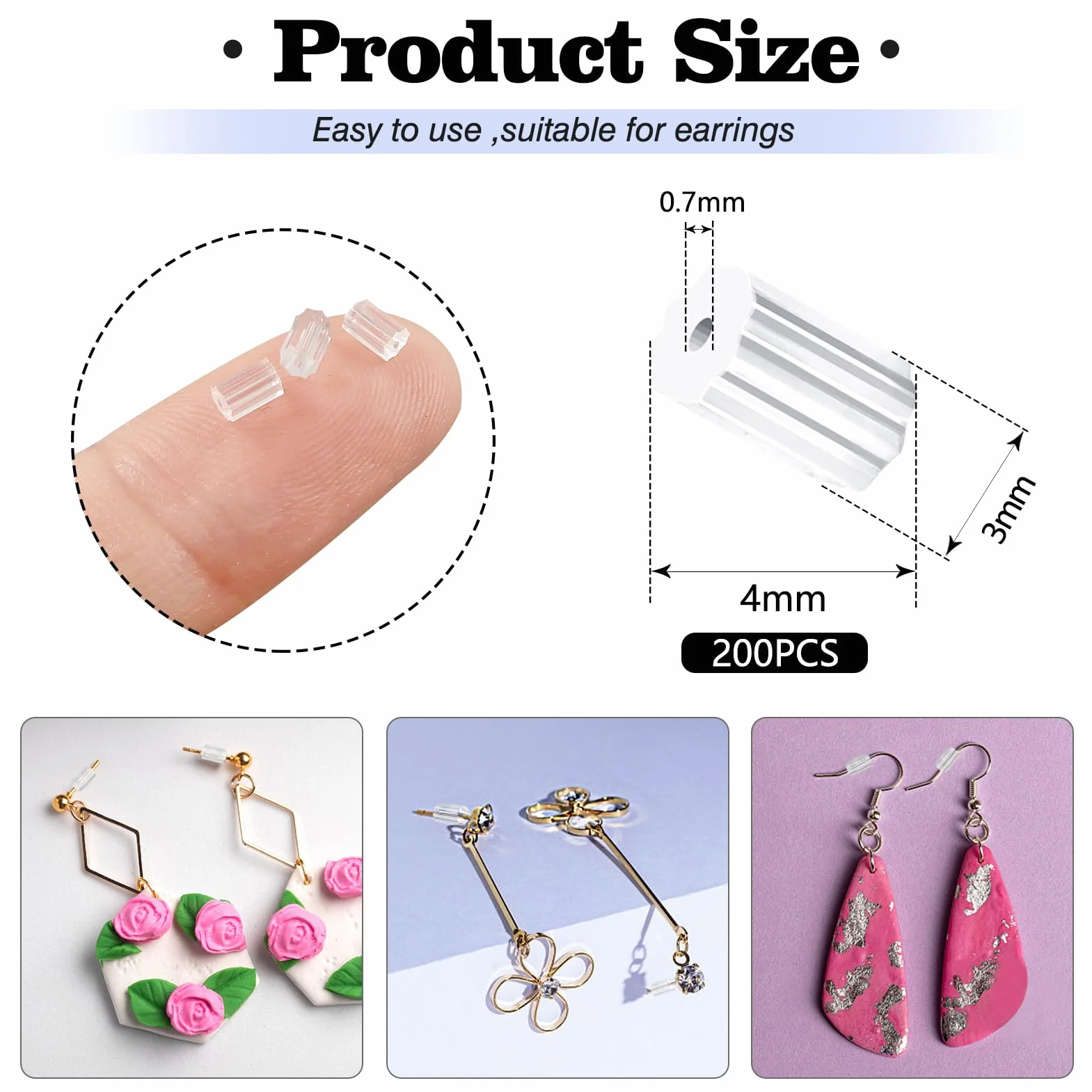 TOAOB 200 sztuk zatyczek do uszu, tworzywo sztuczne, silikonowe, przezroczyste, 3 mm x 4 mm, do produkcji biżuterii, kolczyków