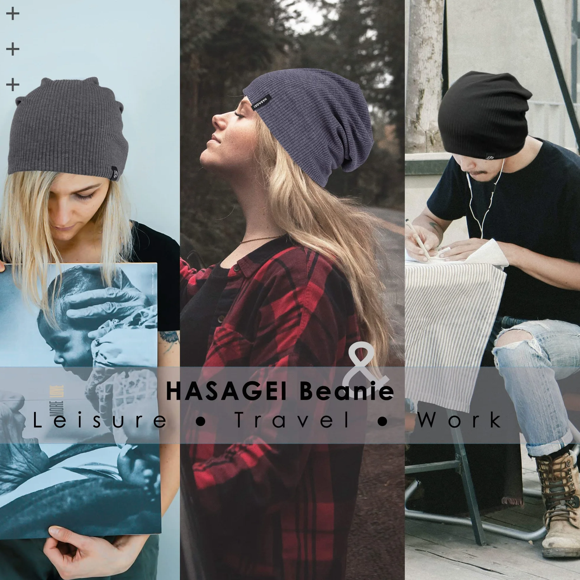 HASAGEI Czapka dla mężczyzn i kobiet, Slouch Beanie, damska czapka, na czas przejściowy, miękka, lekka, modna z dżerseju, uniseks, ciepła zimowa, idealna na wiosnę, jesień i zimę, czarna, jeden rozmiar