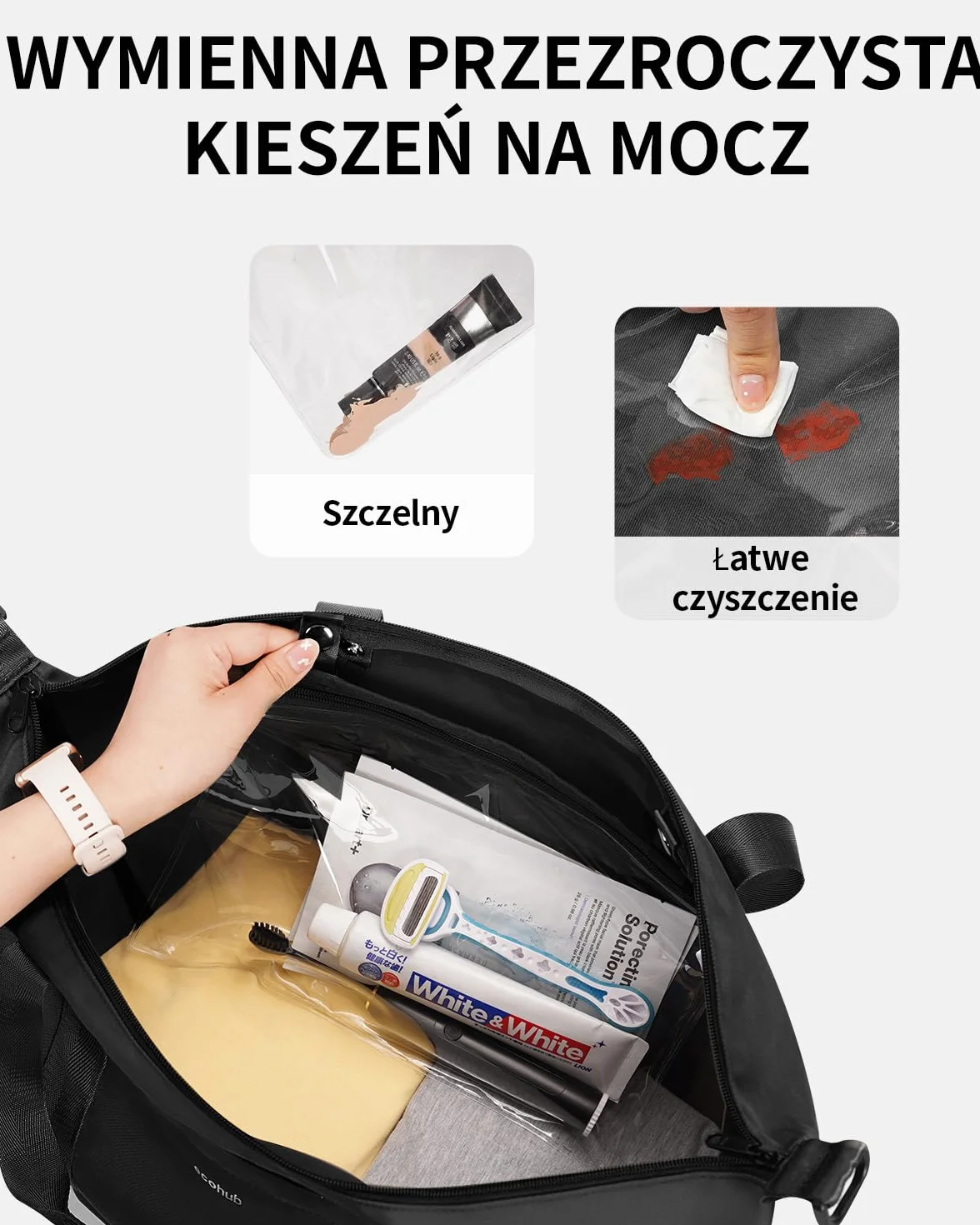 ECOHUB składana Torba podróżna 40x20x25 cm, 20L Lekka Bagaż Podręczny do Samolotu, Torba Kabinowa Ryanair z Wyjmowaną Kieszenią na Mokre Rzeczy, Torba Sportowa PET z Recyklingu Damska Męska(Czarny)