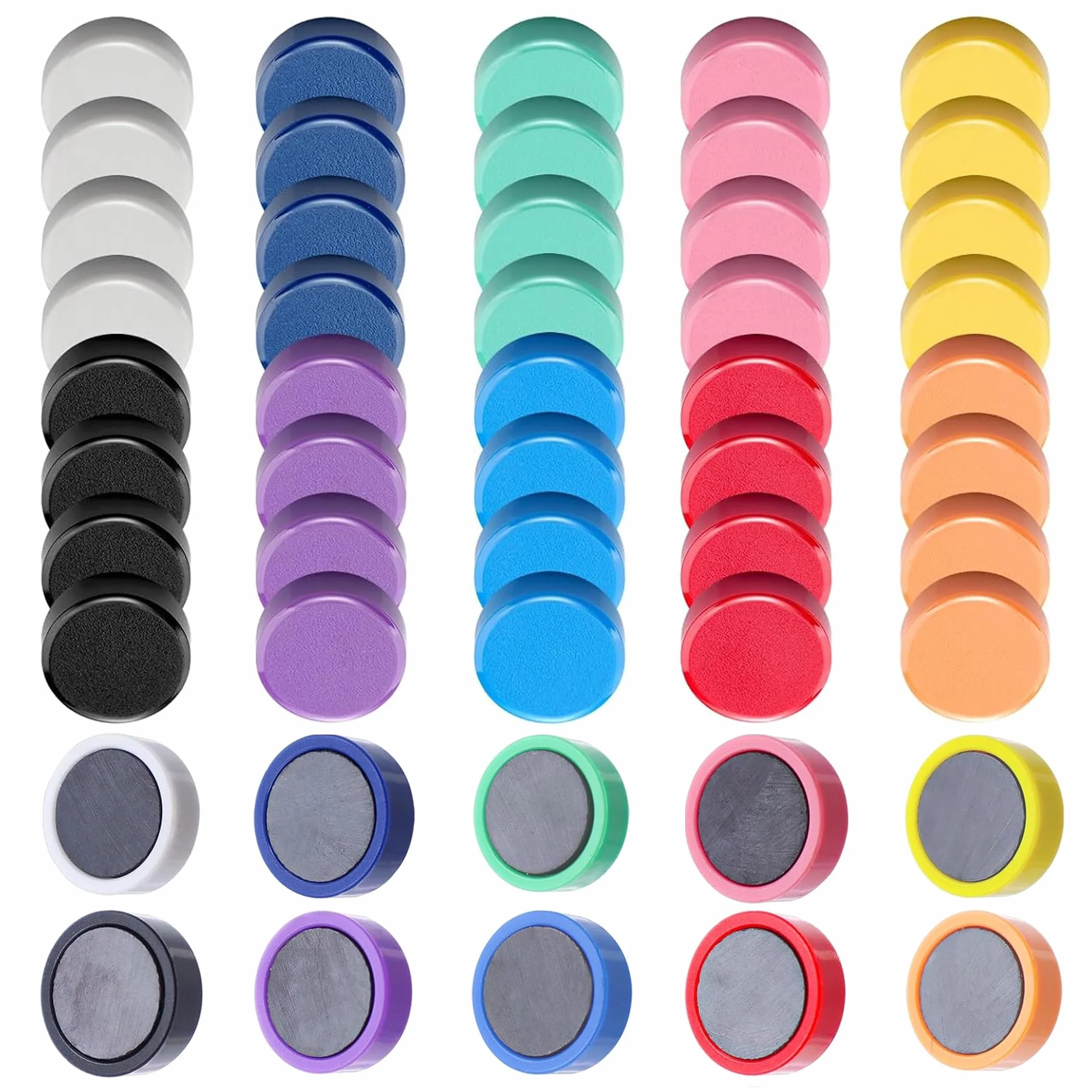 Magnesy na lodówkę, 50 sztuk magnesów na tablicę magnetyczną, silne magnesy, kolorowe, mini magnesy, na lodówkę, do szafki, na ścianę, do biura, szkoły (10 kolorów)