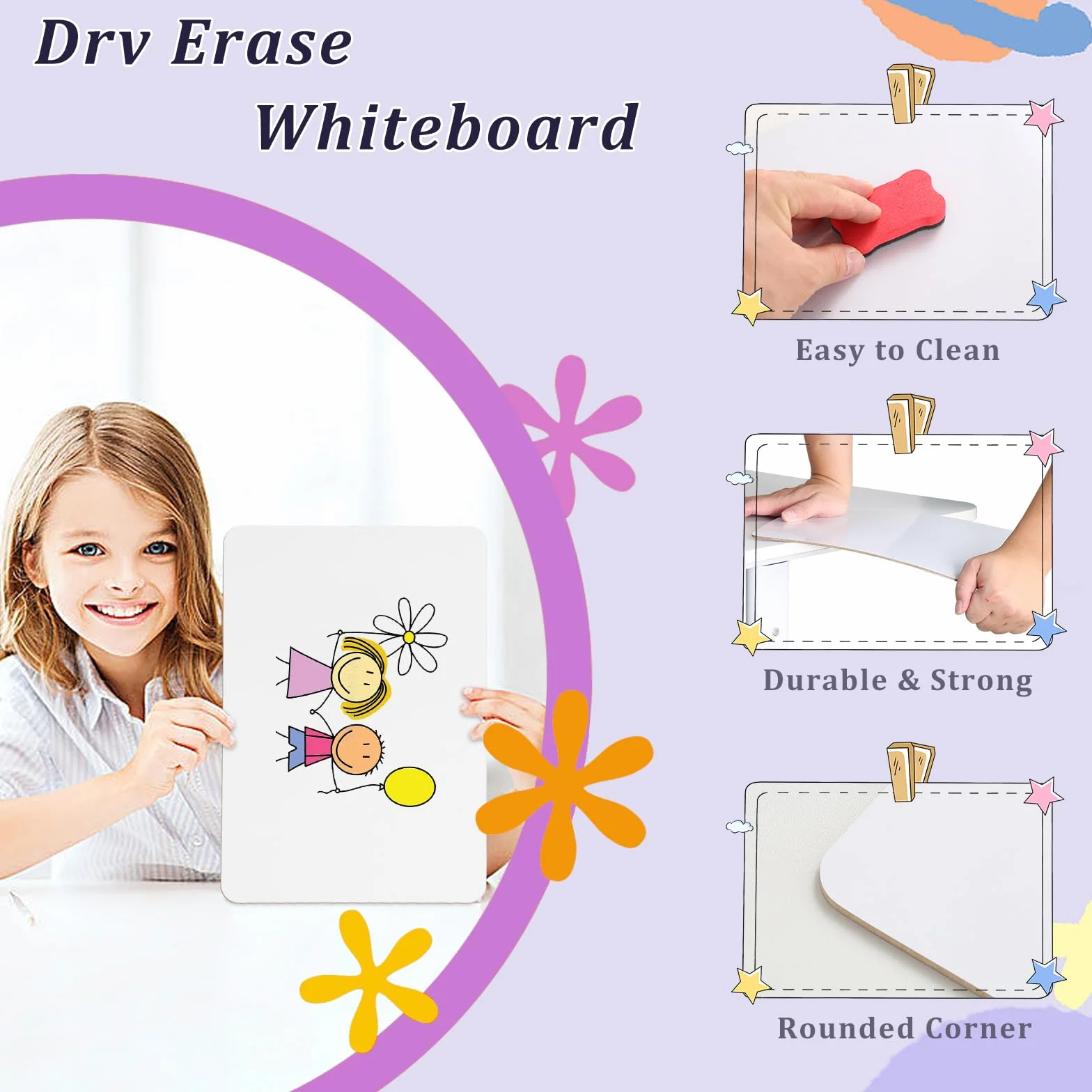 CRESZZLE Zestaw 2 małych tablic suchościeralnych – 20 x 30 cm dwustronne mini tablice suchościeralne z 2 pisakami i 2 gumkami – przenośne, trwałe białe tablice dla studentów, klasy, domu i biura