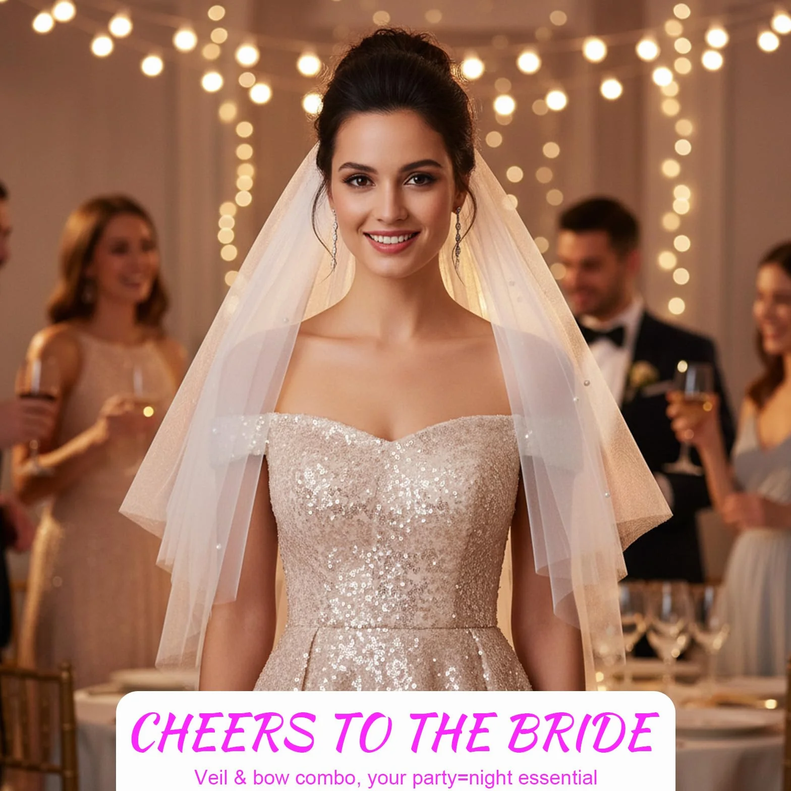 Tucnoeu Bride welon perłowy krótki welon, welony ślubne dla panny młodej - eleganckie białe welony ślubne z perłami na ślub wieczór panieński
