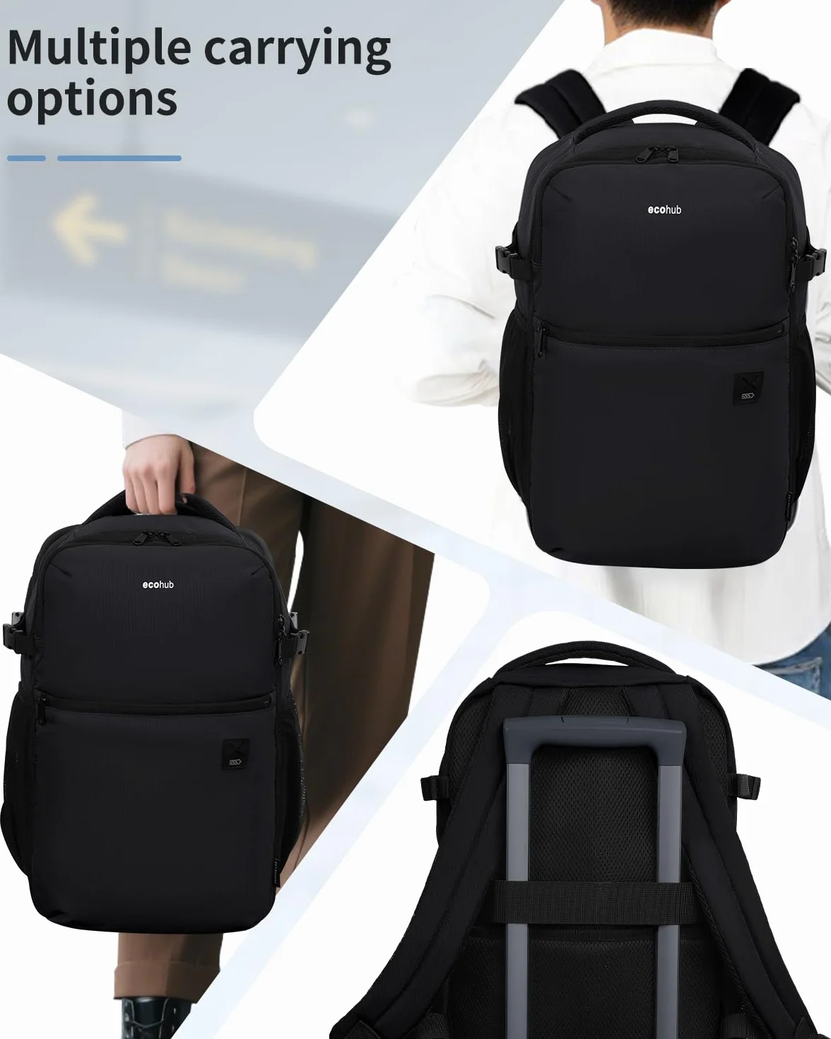 ECOHUB 20L Plecak Podróżny Ryanair 40x20x25, Recykling Torba Kabinowa, 14'' Laptop Bagaż Podręczny, Plecak Kabinowy z kieszeniem antykradzieżową, Odpychający wodę Plecak Podręczny