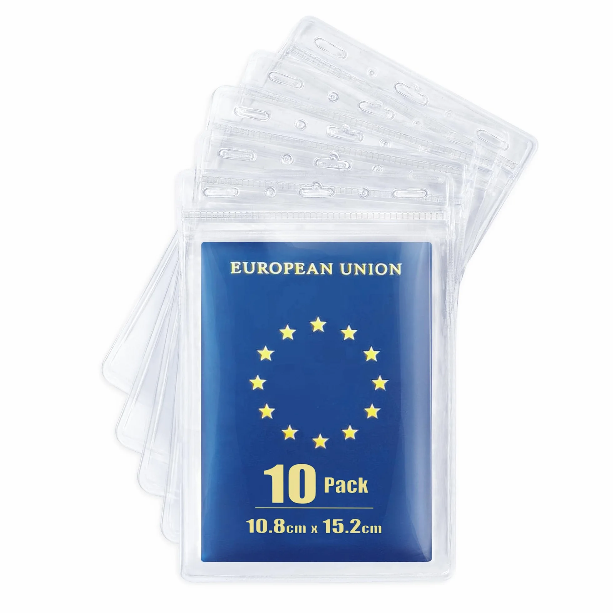 MIFFLIN Etui na paszporty (przezroczyste, opakowanie 10 sztuk), bardzo duże (XXL) etui na identyfikator z imieniem, wodoodporne pionowe plastikowe etui na karty