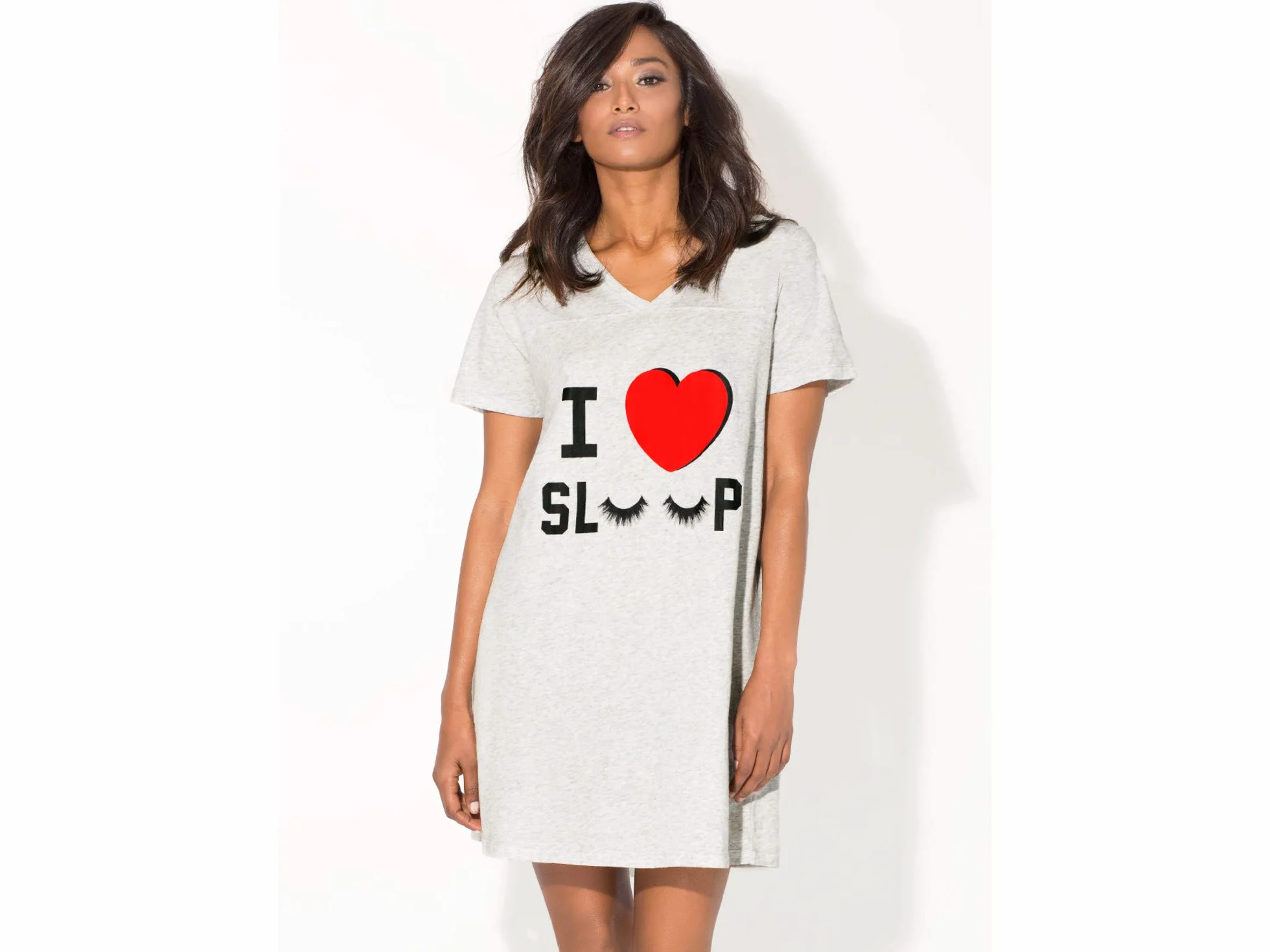 Smart & Sexy Damska koszulka do spania z dekoltem w serek, Light Heather Grey I Love Sleep, 3X