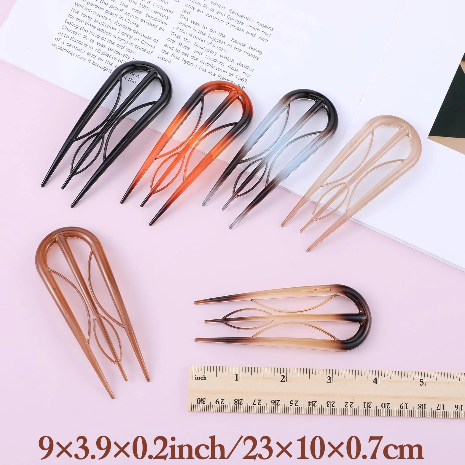 6 sztuk francuskich spinek do włosów dla kobiet, w kształcie litery U, mocne trzymanie, skręcone szpilki do włosów, koki, cienkie i grube włosy, widelec do włosów z szylkretu, pałeczki do włosów