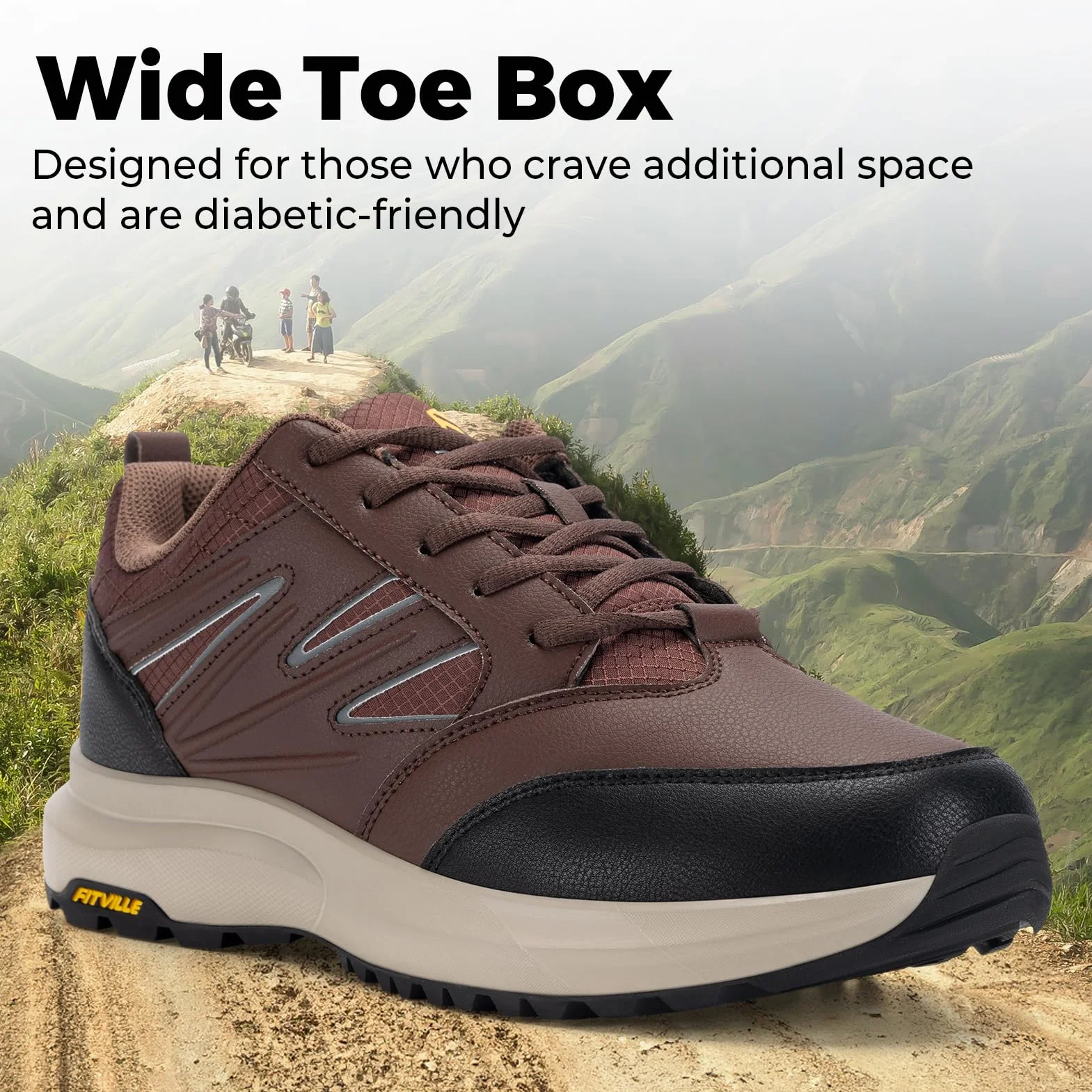 FitVille Extra szerokie buty turystyczne męskie wodoodporne półbuty turystyczne antypoślizgowe buty trekkingowe na każdą pogodę buty outdoorowe ze wsparciem łuku stopy