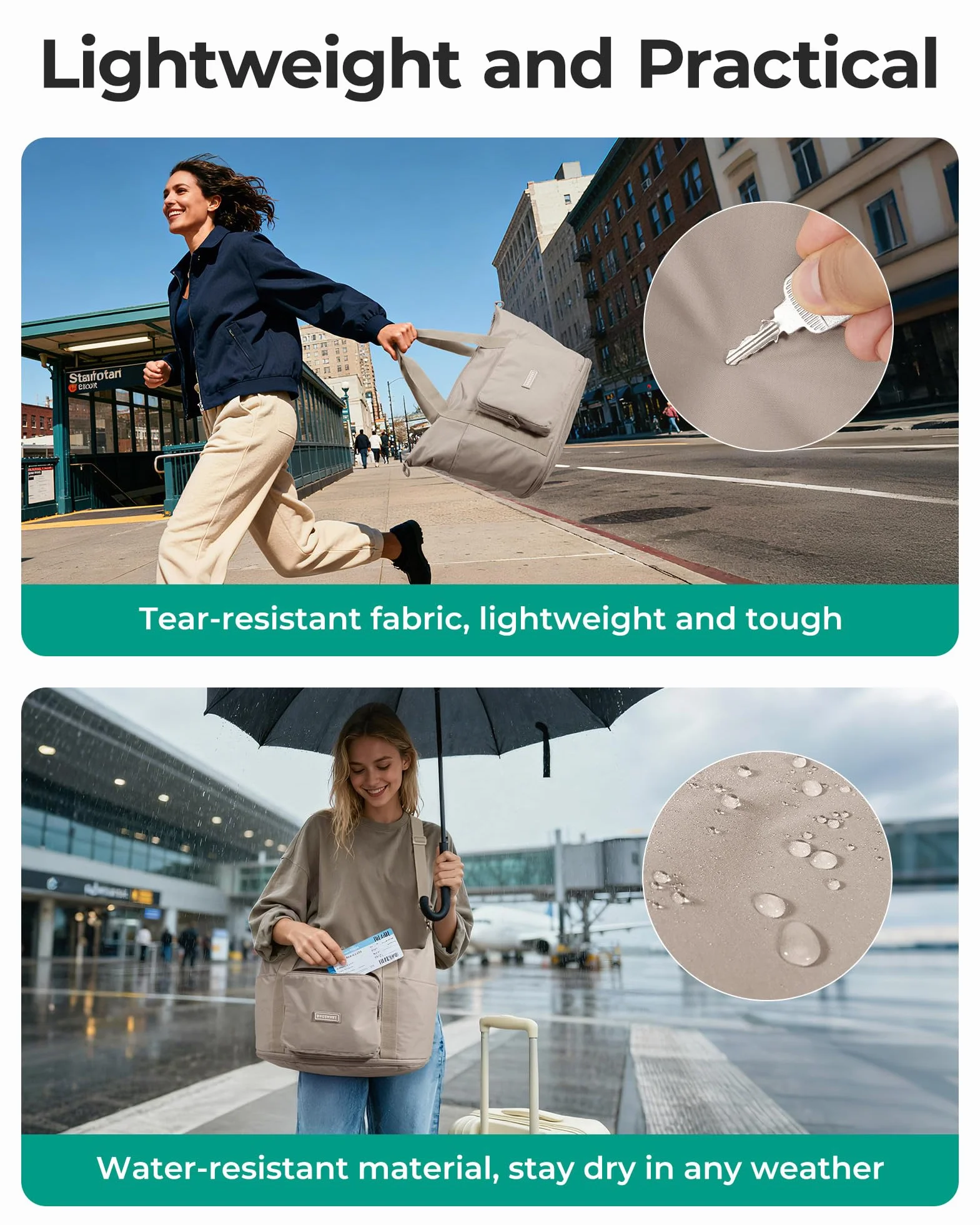 BAGSMART Składana torba podróżna, damska, 27 l (maksymalnie 40 litrów), torba sportowa, bagaż podręczny, wodoszczelna torba podróżna, torba treningowa, torba do uprawiania sportu i podróży, szary