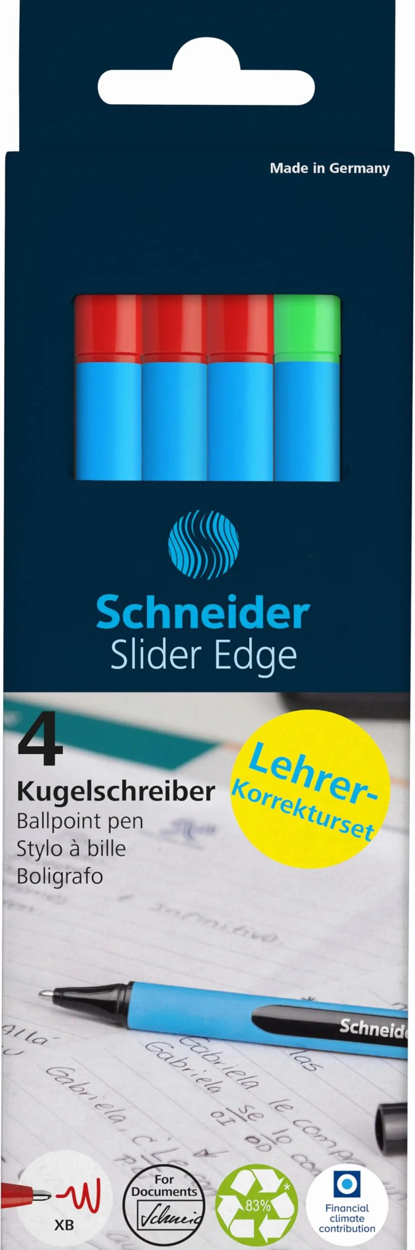 Schneider 152272 Slider Edge XB zestaw korektorów (zestaw 4 długopisów w stojaku o szerokości linii XB) czerwone, zielone