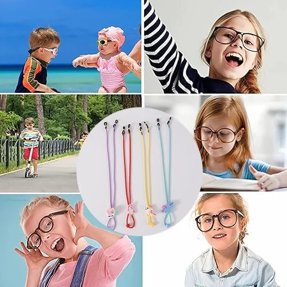 Luxiremi Pasek na okulary z jednorożcem, 4 sztuki, dla chłopców i dziewczynek, uchwyt na okulary, łańcuszek na okulary, sznurek, różne kolory, 13*18*0.9