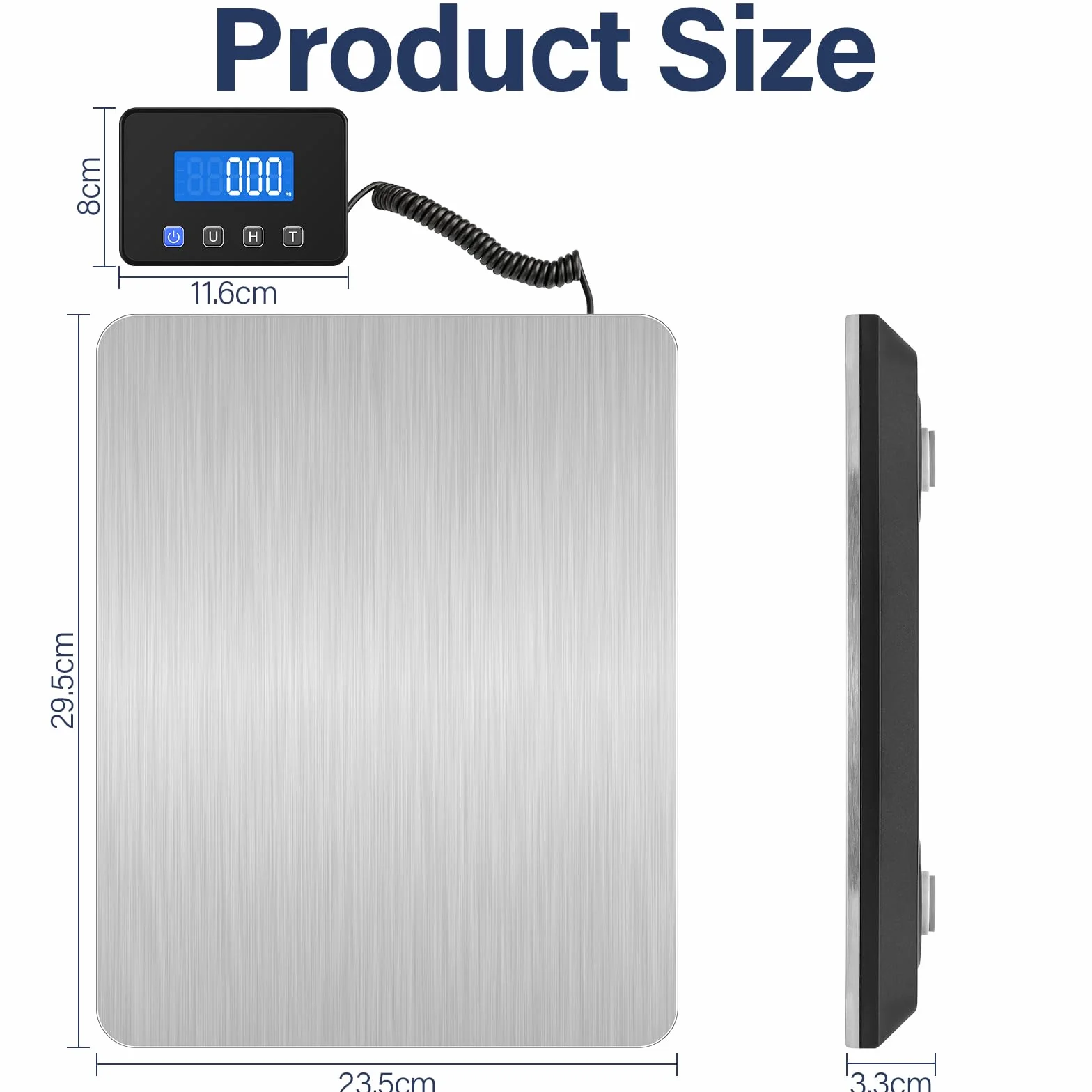 Collazoey Waga paczkowa, 200 kg/10 g, akumulatorowa waga platformowa USB z funkcją trzymania/tary, precyzyjna cyfrowa waga pocztowa ze stali nierdzewnej i 4-punktowy czujnik z wyświetlaczem LCD